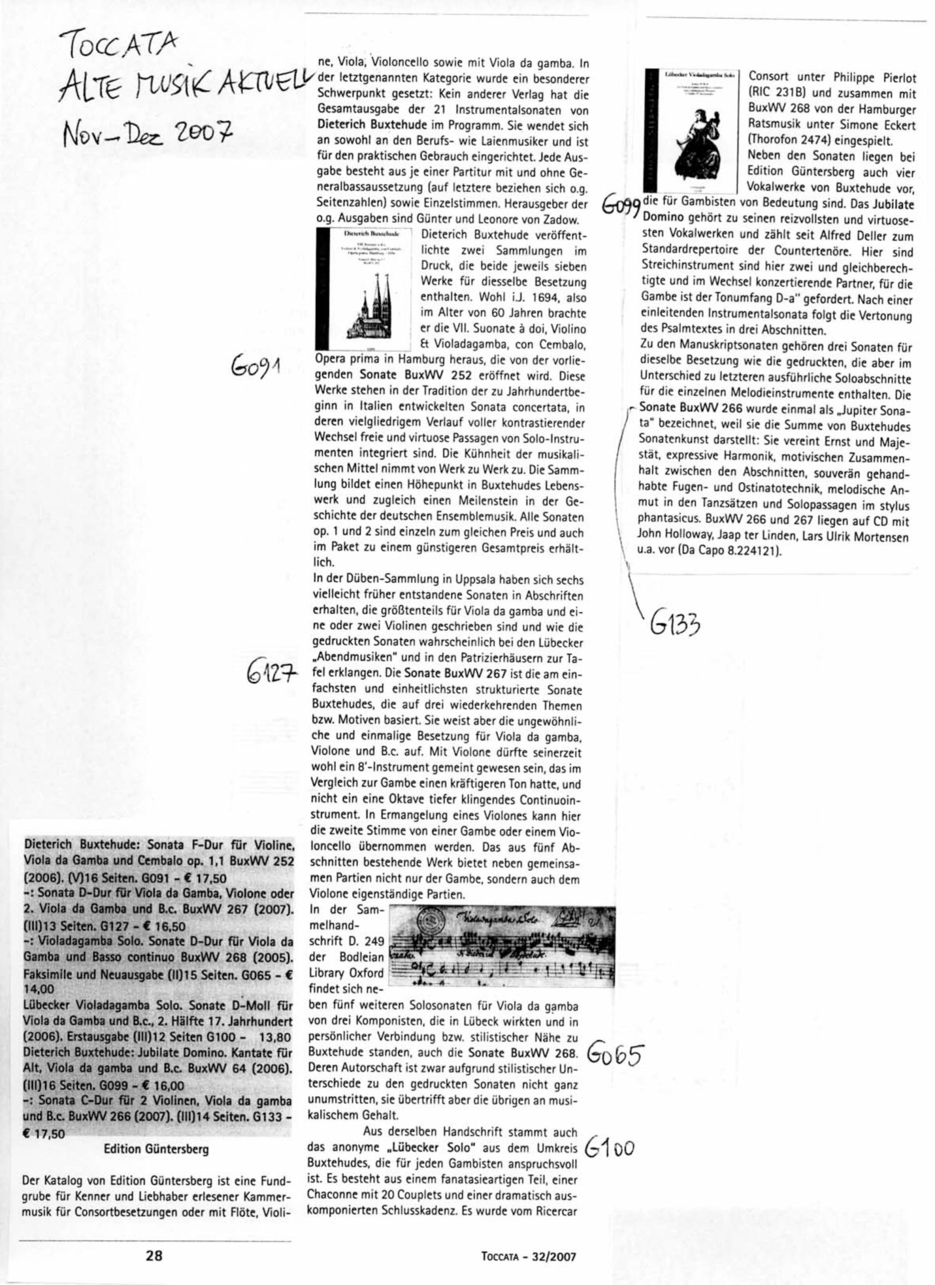 Dieterich Buxtehude (~1637-1707) VII.
Suonate à doi, Violino & Violadagamba, con Cembalo, Opera prima.
Hamburg ~1694 - für Violine, Viola da Gamba und Cembalo – Bild 2