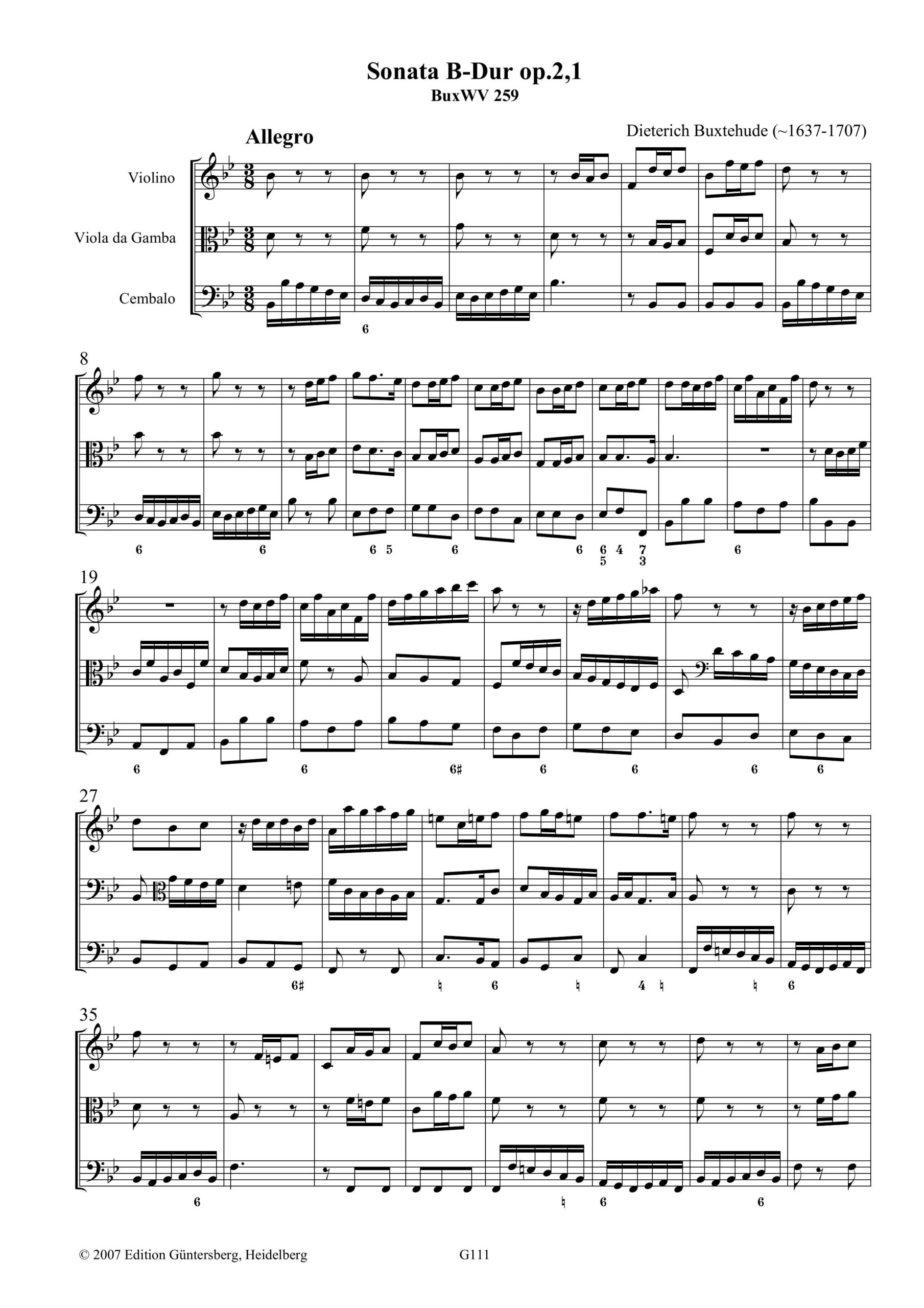 Dieterich Buxtehude (~1637-1707) VII.
Suonate à due, Violino et Violadagamba con Cembalo, Opera secunda.
Hamburg 1696 - für Violine, Viola da Gamba und Cembalo – Bild 4