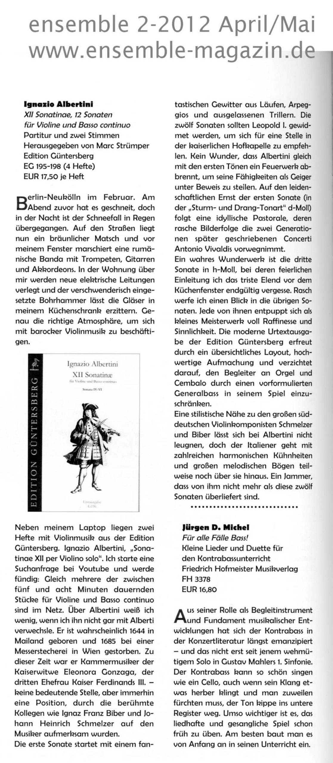 Ignazio Albertini (~1644-1685) XII Sonatinae - 12 Sonaten für Violine und Basso continuo, Frankfurt 1692 – Bild 4