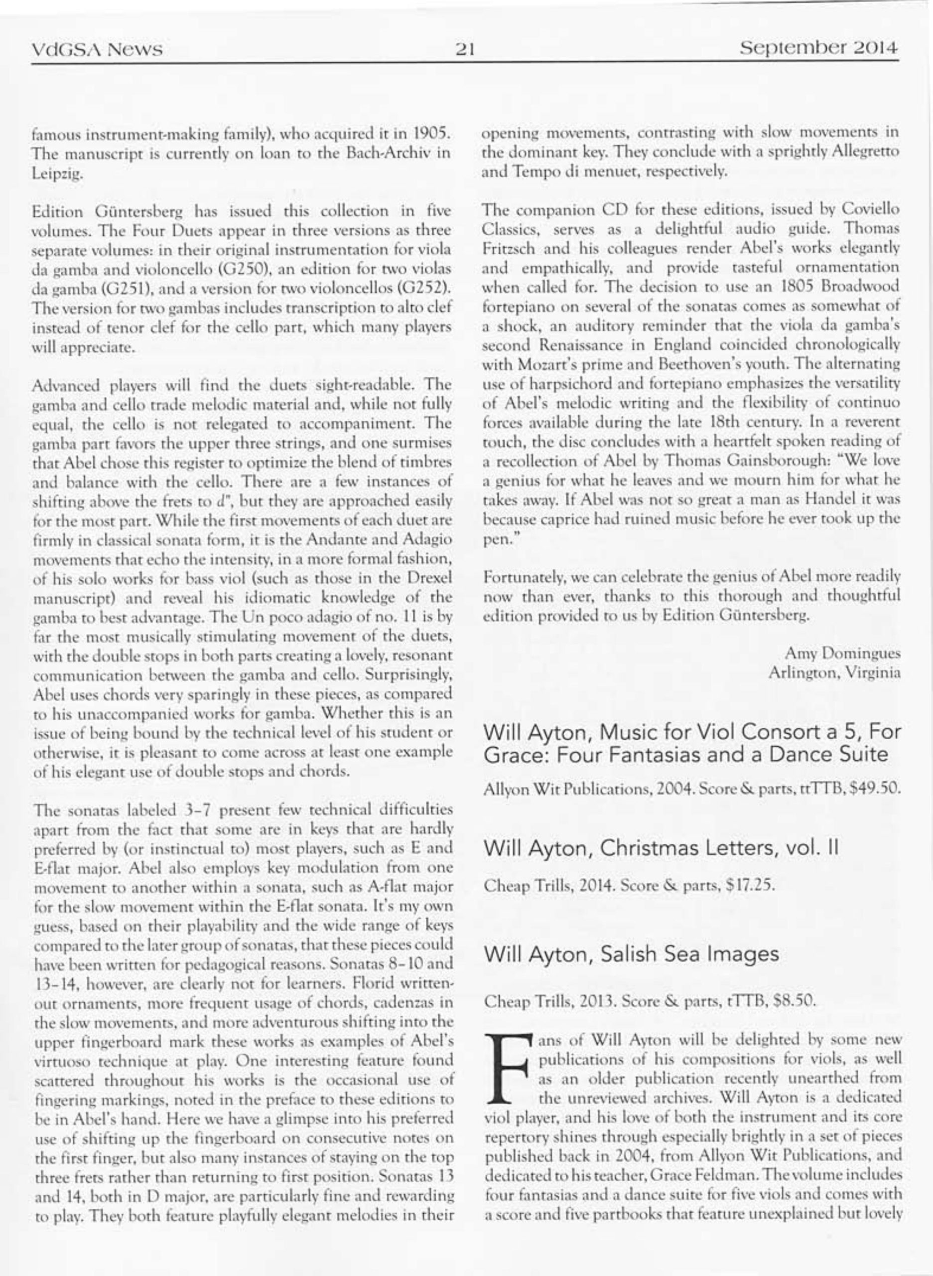 Carl Friedrich Abel (1723-1787) Zweite Pembroke-Sammlung - Vier Duette für Viola da Gamba und Violoncello, zehn Sonaten für Viola da Gamba und Basso continuo – Bild 3