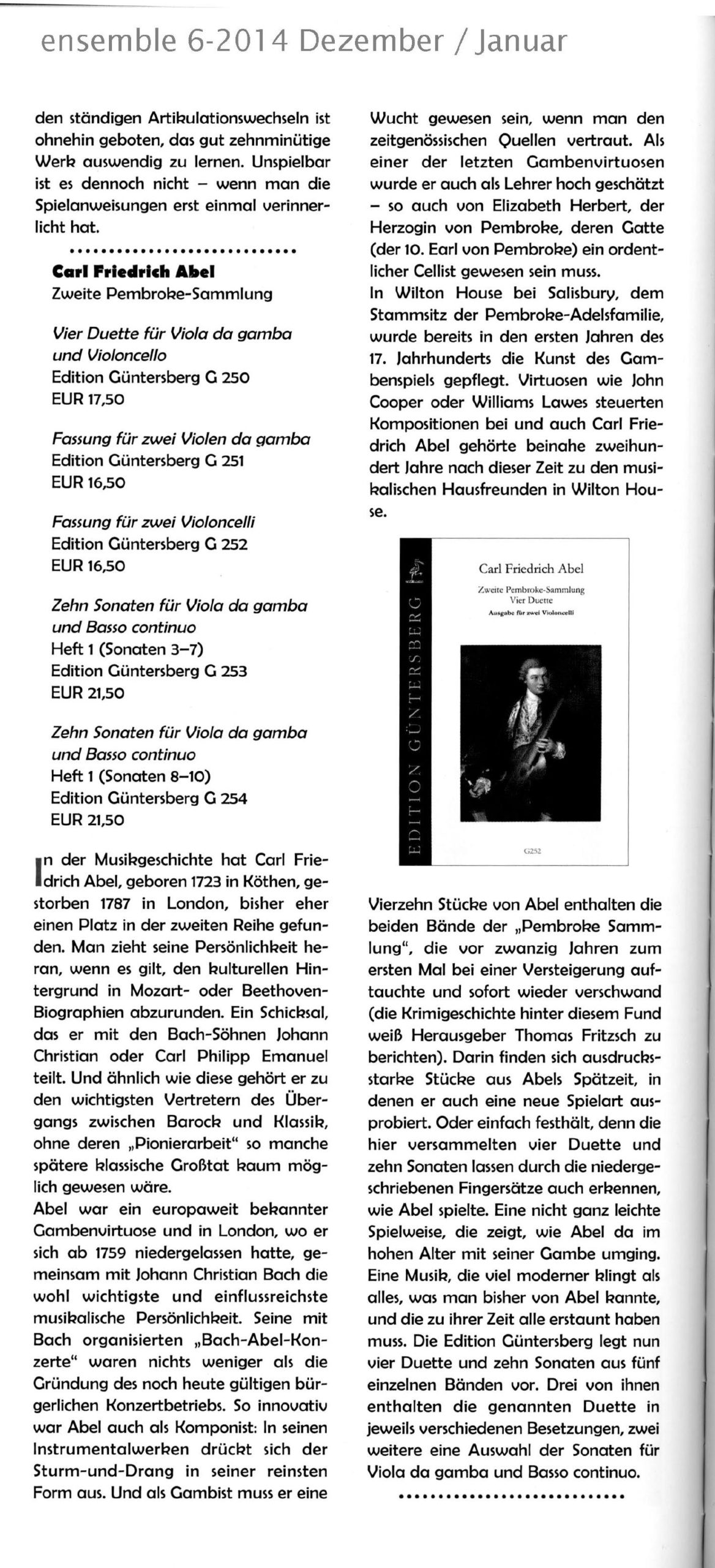 Carl Friedrich Abel (1723-1787) Zweite Pembroke-Sammlung - Vier Duette für Viola da Gamba und Violoncello, zehn Sonaten für Viola da Gamba und Basso continuo – Bild 4