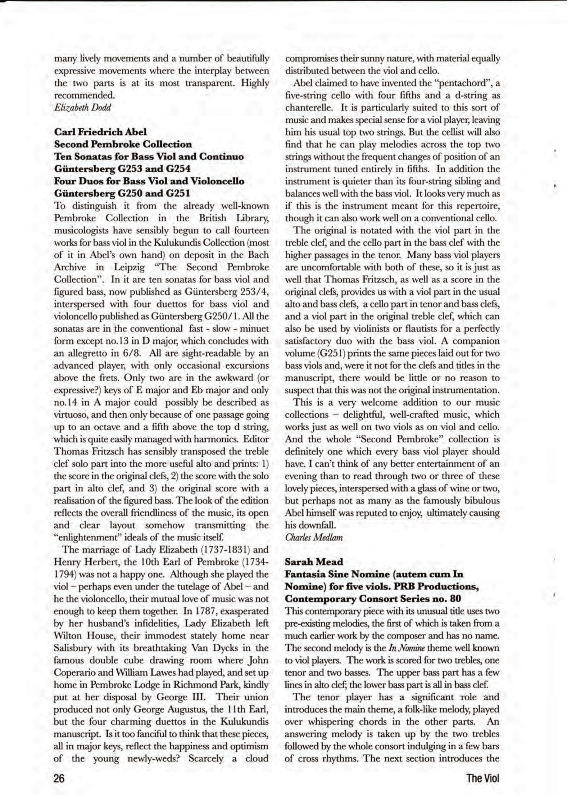 Carl Friedrich Abel (1723-1787) Zweite Pembroke-Sammlung - Vier Duette für Viola da Gamba und Violoncello, zehn Sonaten für Viola da Gamba und Basso continuo – Bild 6