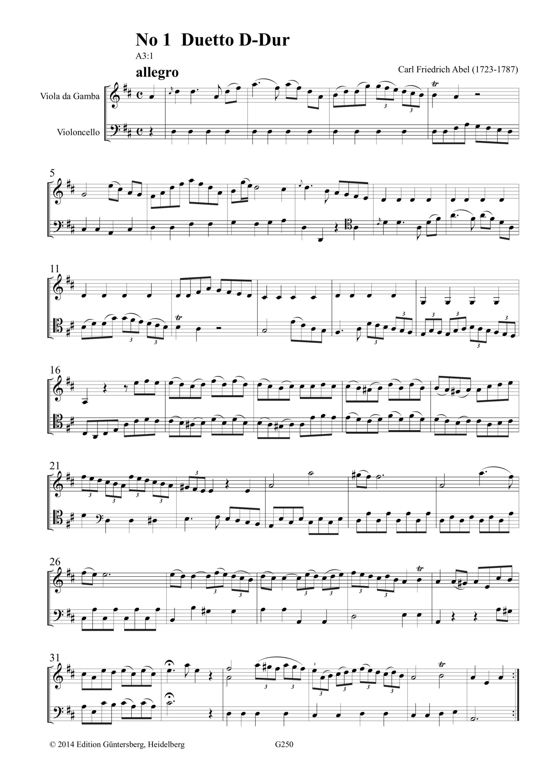 Carl Friedrich Abel (1723-1787) Zweite Pembroke-Sammlung - Vier Duette für Viola da Gamba und Violoncello, zehn Sonaten für Viola da Gamba und Basso continuo – Bild 9