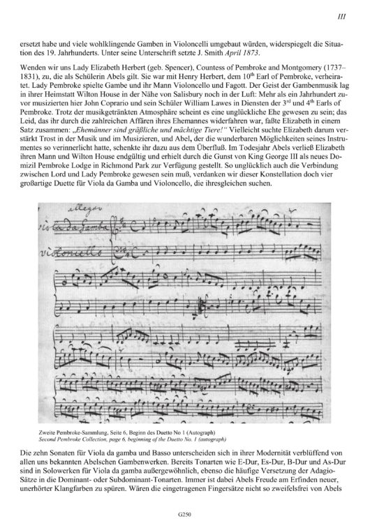 Carl Friedrich Abel (1723-1787) Zweite Pembroke-Sammlung - Vier Duette für Viola da Gamba und Violoncello, zehn Sonaten für
Viola da Gamba und Basso continuo