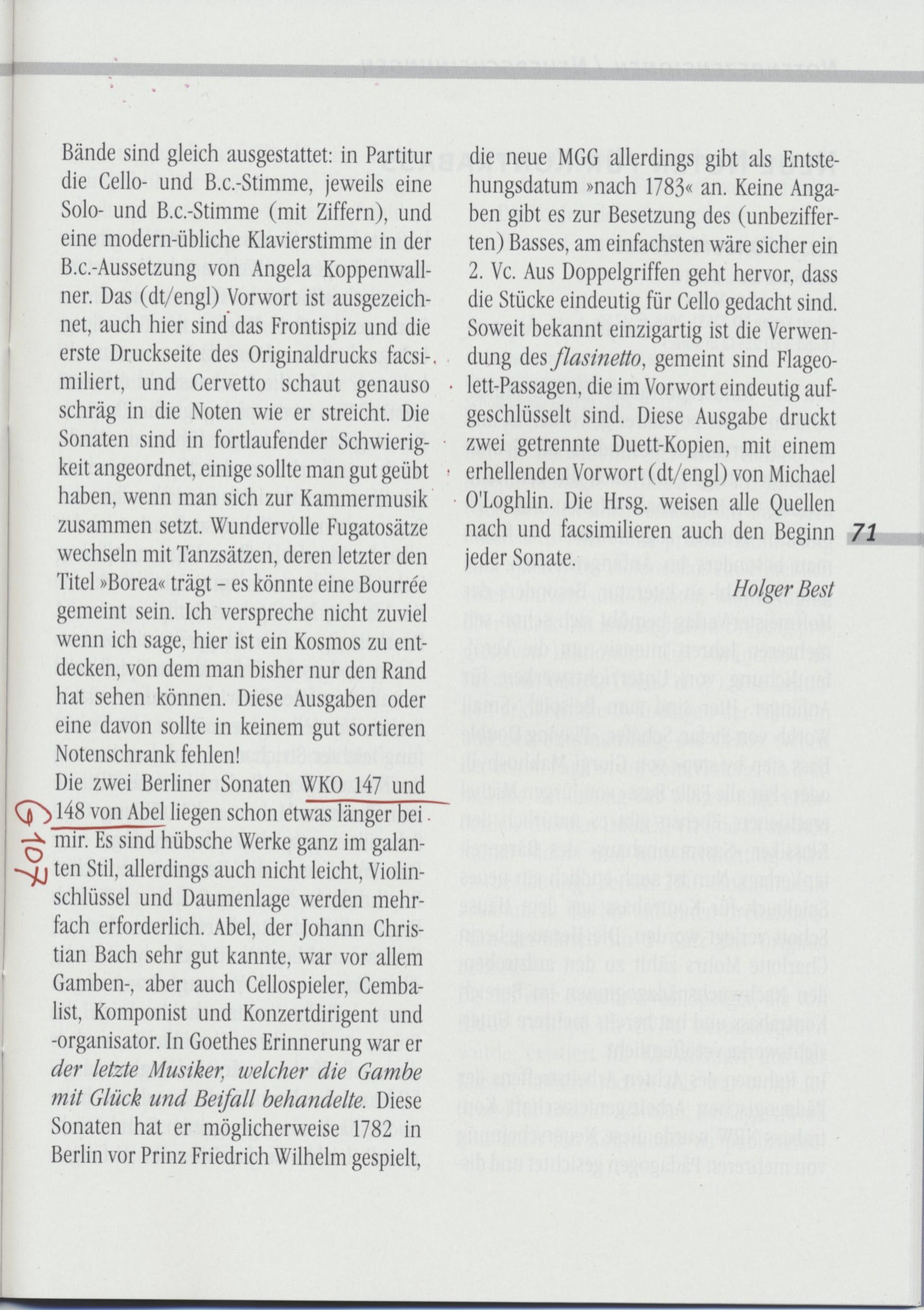 Giacobo Cervetto (1682-1783) Six
Lessons or Divertiments for two Violoncellos - Besprechungen / Reviews – Bild 5