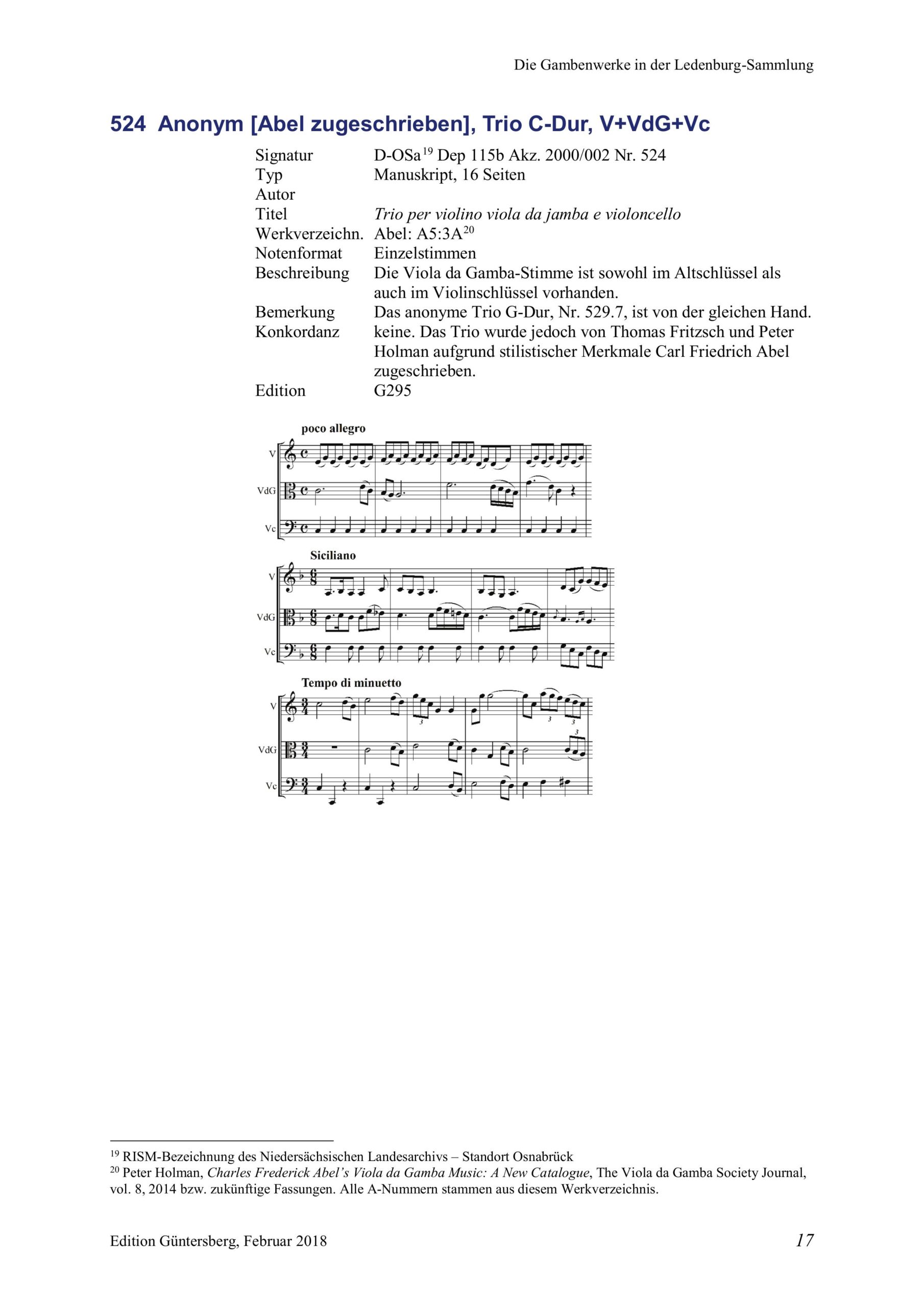 Carl Friedrich Abel (1723-1787) zugeschrieben Zwei Trios für Violino, Viola da Gamba und Violoncello/Basso - Besprechungen / Reviews – Bild 22