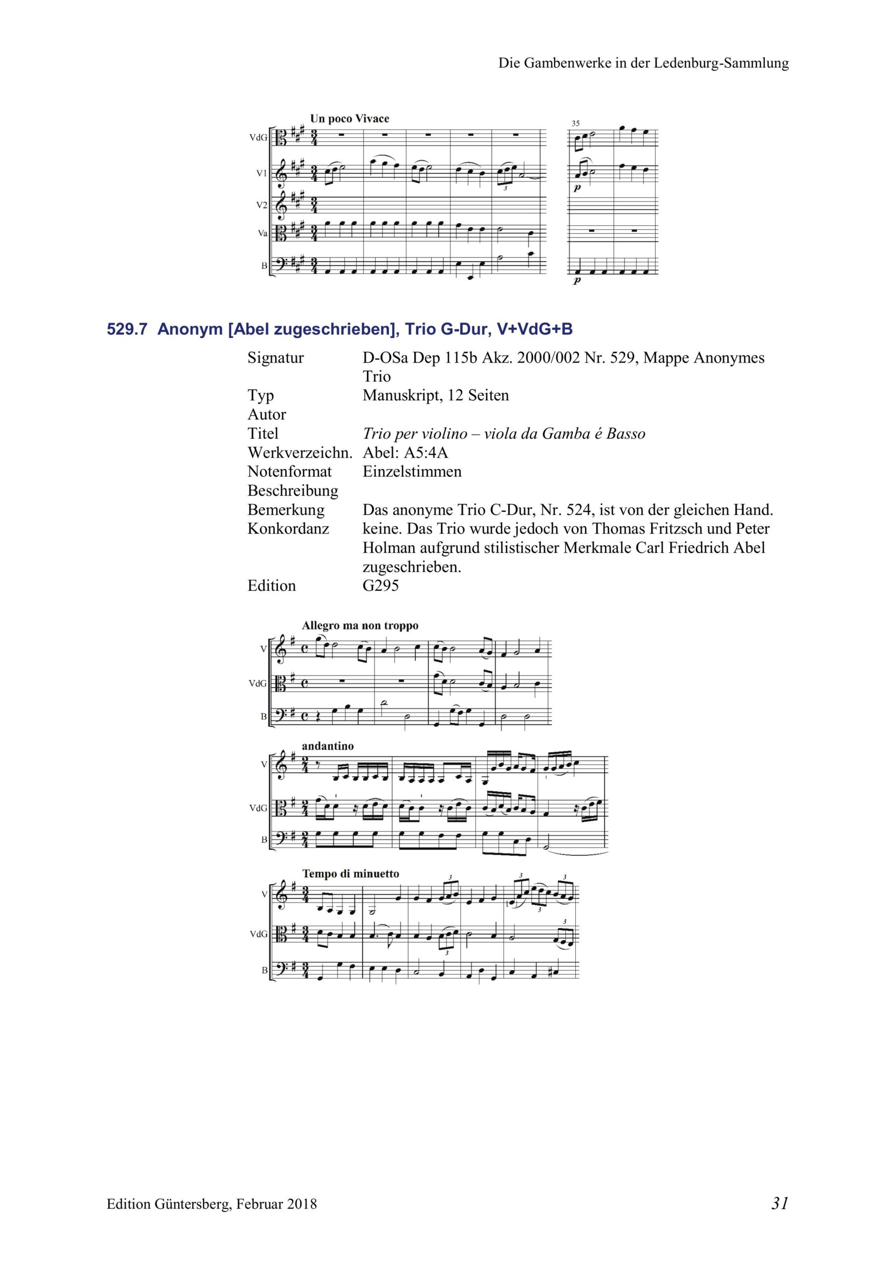 Carl Friedrich Abel (1723-1787) zugeschrieben Zwei Trios für Violino, Viola da Gamba und Violoncello/Basso - Besprechungen / Reviews – Bild 36