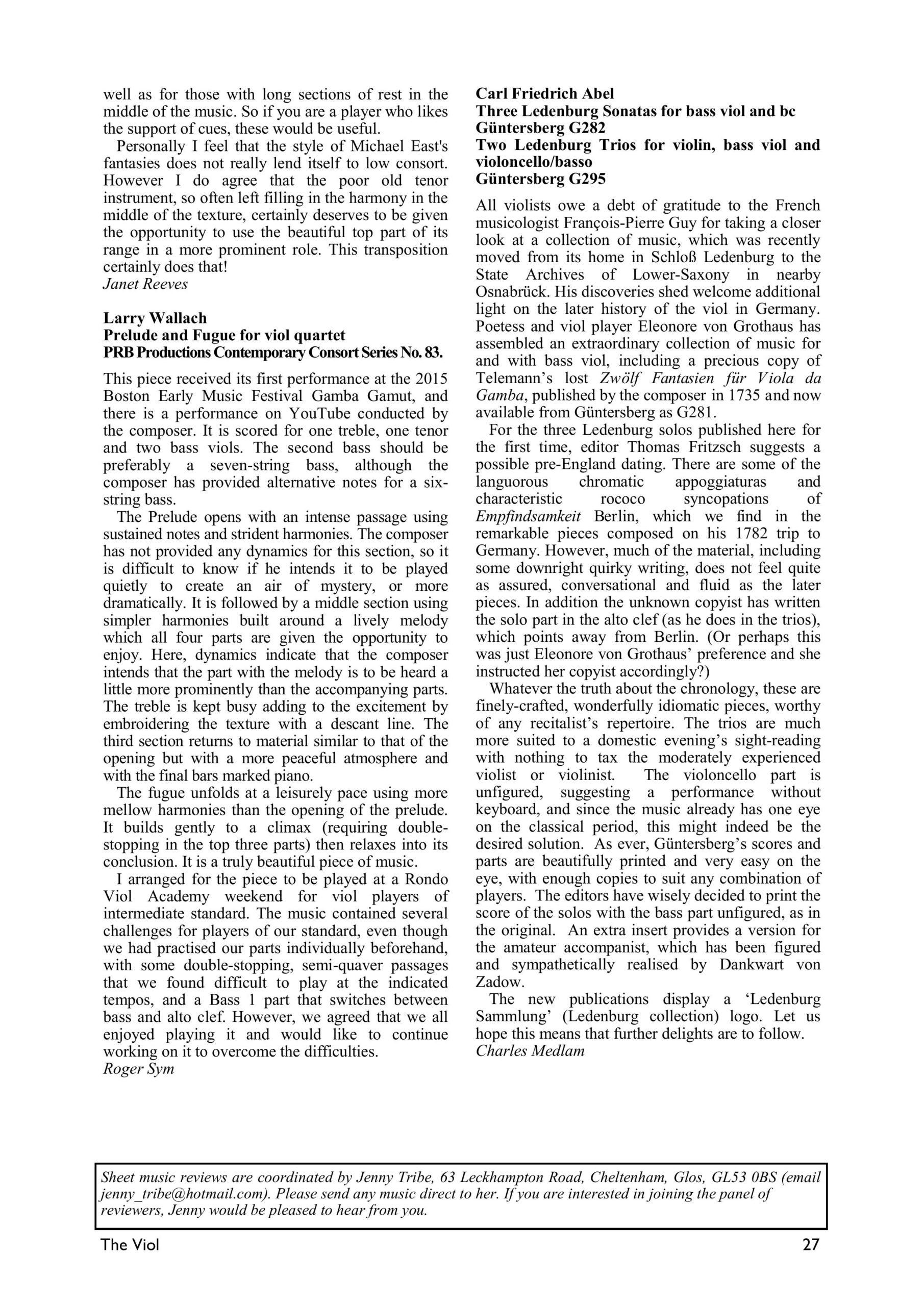 Carl Friedrich Abel (1723-1787) zugeschrieben Zwei Trios für Violino, Viola da Gamba und Violoncello/Basso - Besprechungen / Reviews – Bild 39