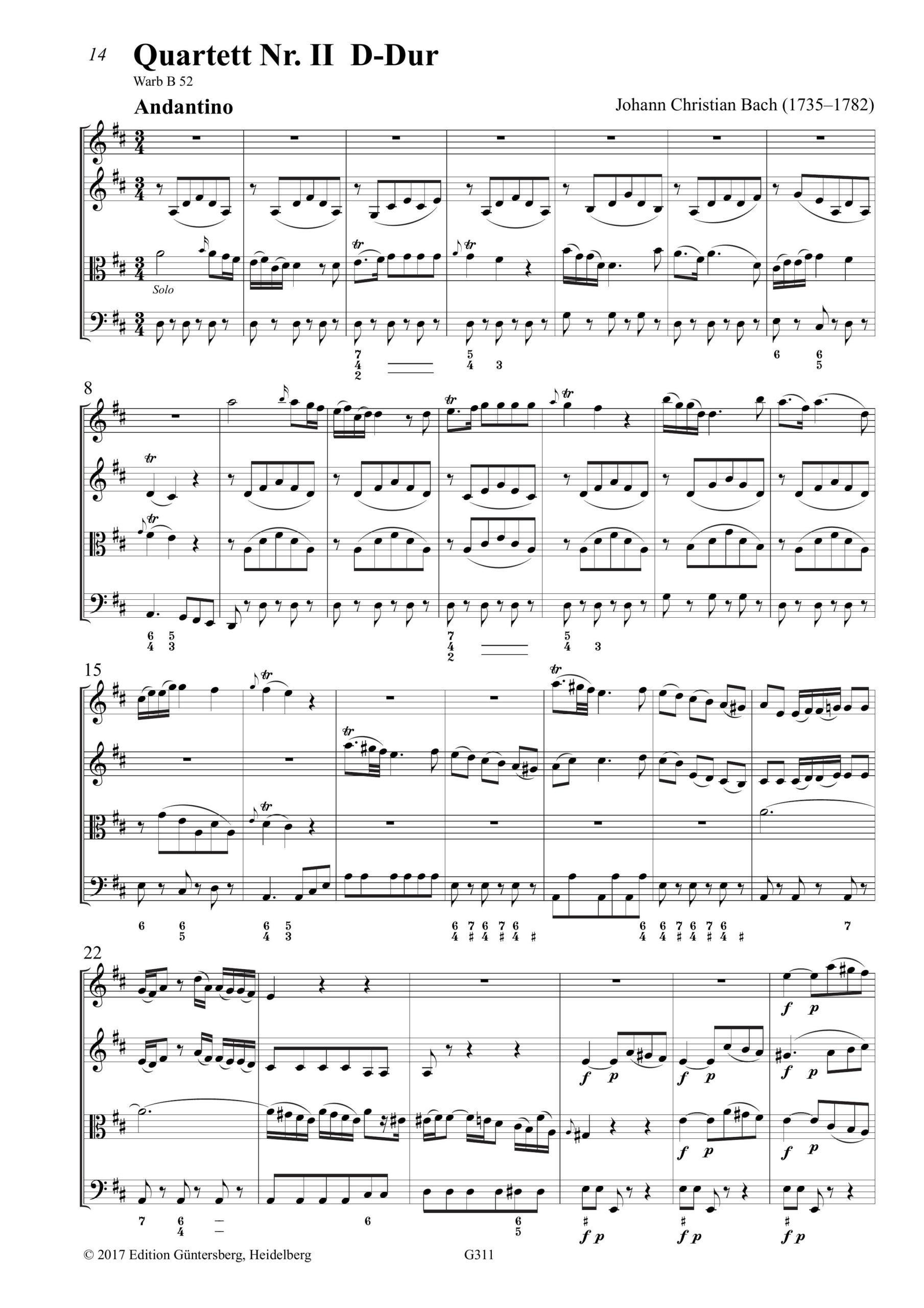 Johann Christian Bach (1735-1782) Sechs Quartette für Carl Friedrich Abel Op. 8 - für Oboe (Flöte, Violine), Violine, Viola da Gamba (Viola) und Basso – Bild 6