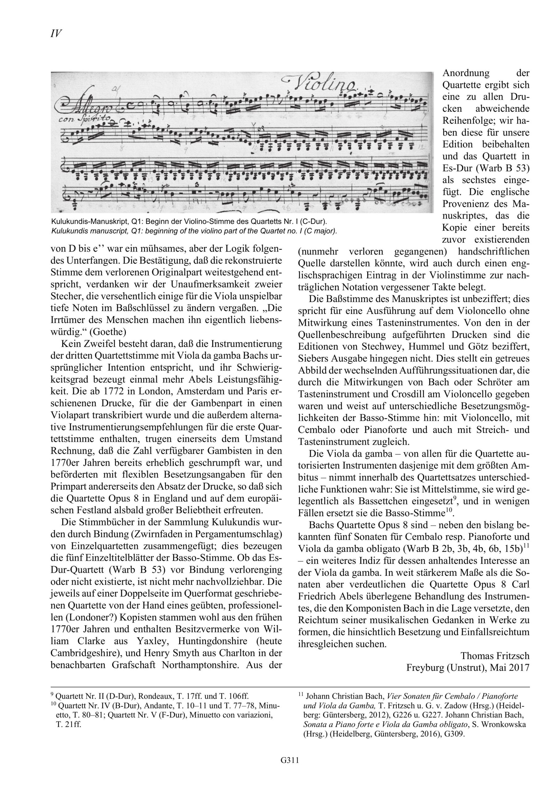 Johann Christian Bach (1735-1782) Sechs Quartette für Carl Friedrich Abel Op. 8 - für Oboe (Flöte, Violine), Violine, Viola da Gamba (Viola) und Basso – Bild 10