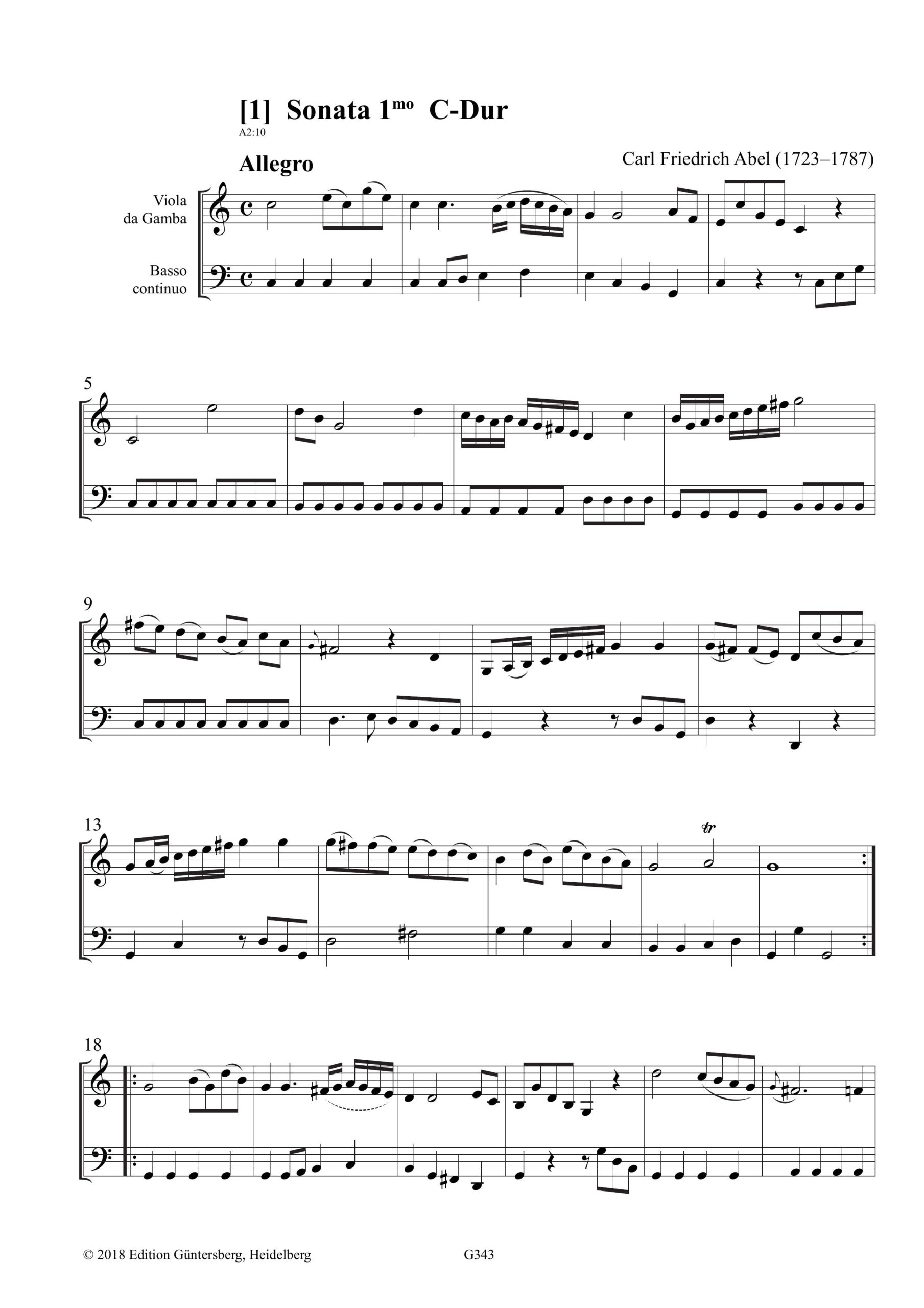 Carl Friedrich Abel (1723–1787) Pembroke-Sammlung - Dreißig Sonaten für Viola da Gamba und Basso – Bild 4