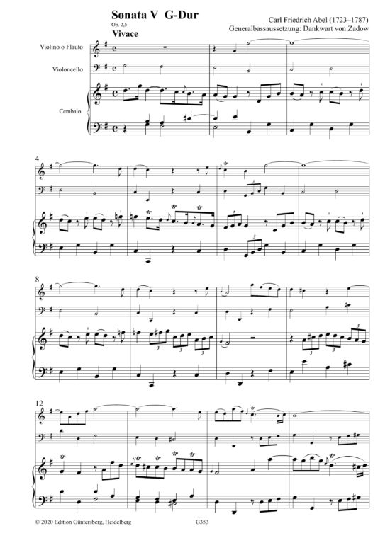 Carl Friedrich Abel (1723–1787) Sechs Cembalosonaten Op. II - mit Begleitung einer Violine/Traversflöte und eines Violoncellos