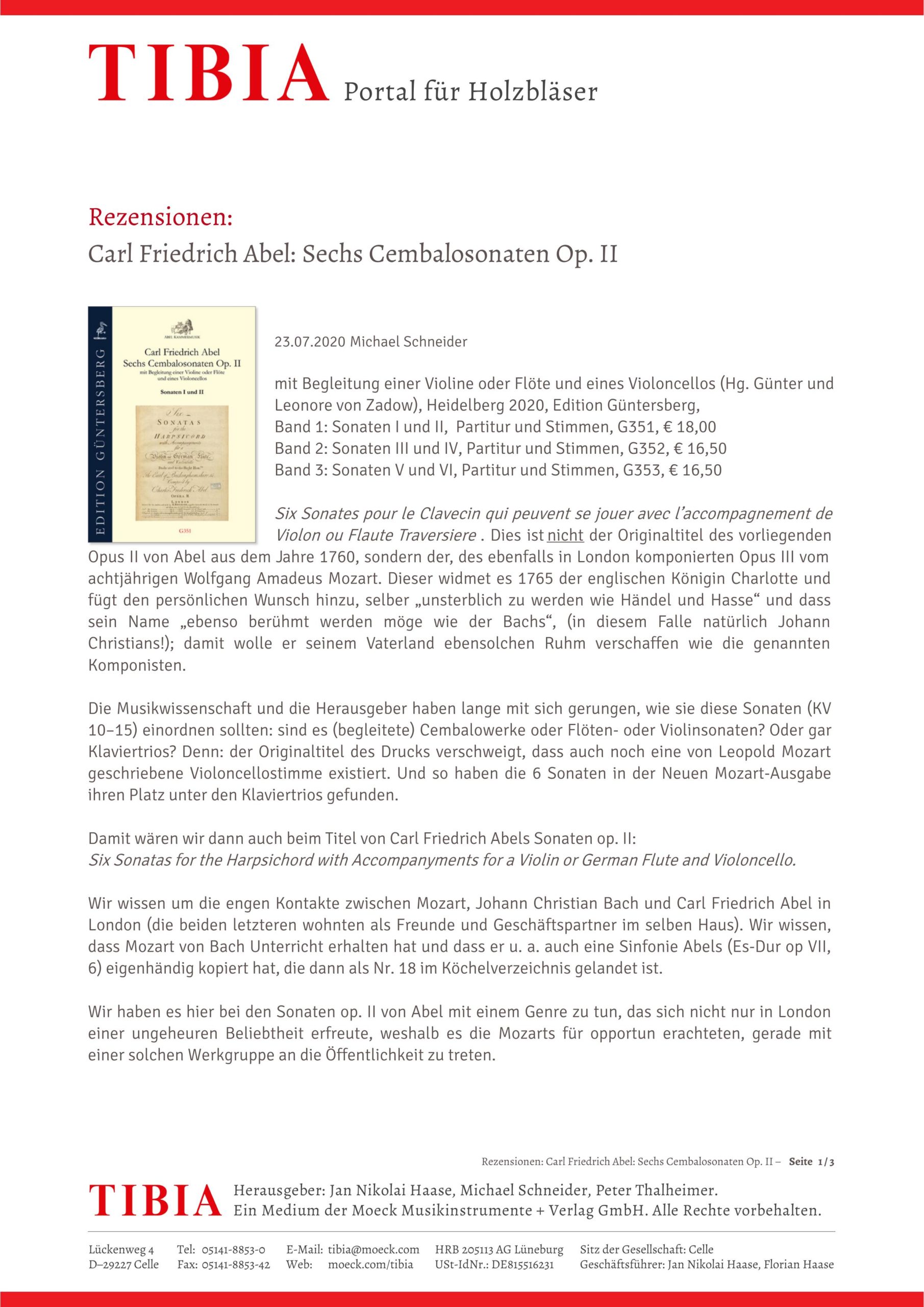 Carl Friedrich Abel (1723–1787) Sechs Cembalosonaten Op. II - mit Begleitung einer Violine/Traversflöte und eines Violoncellos – Bild 7