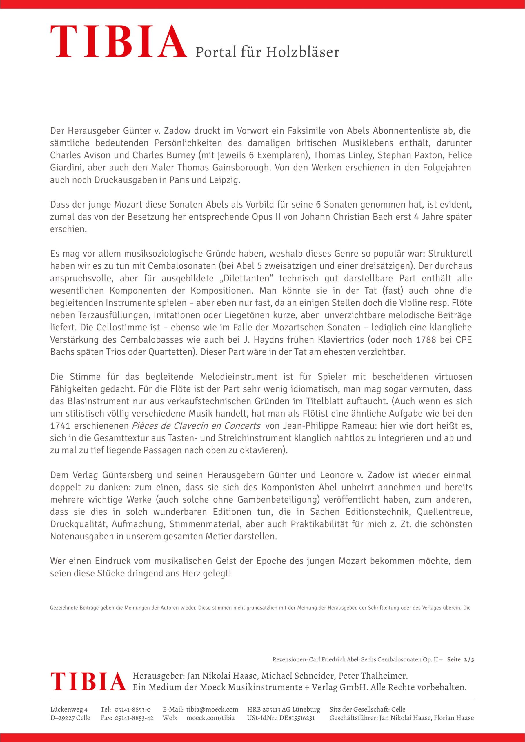 Carl Friedrich Abel (1723–1787) Sechs Cembalosonaten Op. II - mit Begleitung einer Violine/Traversflöte und eines Violoncellos – Bild 4