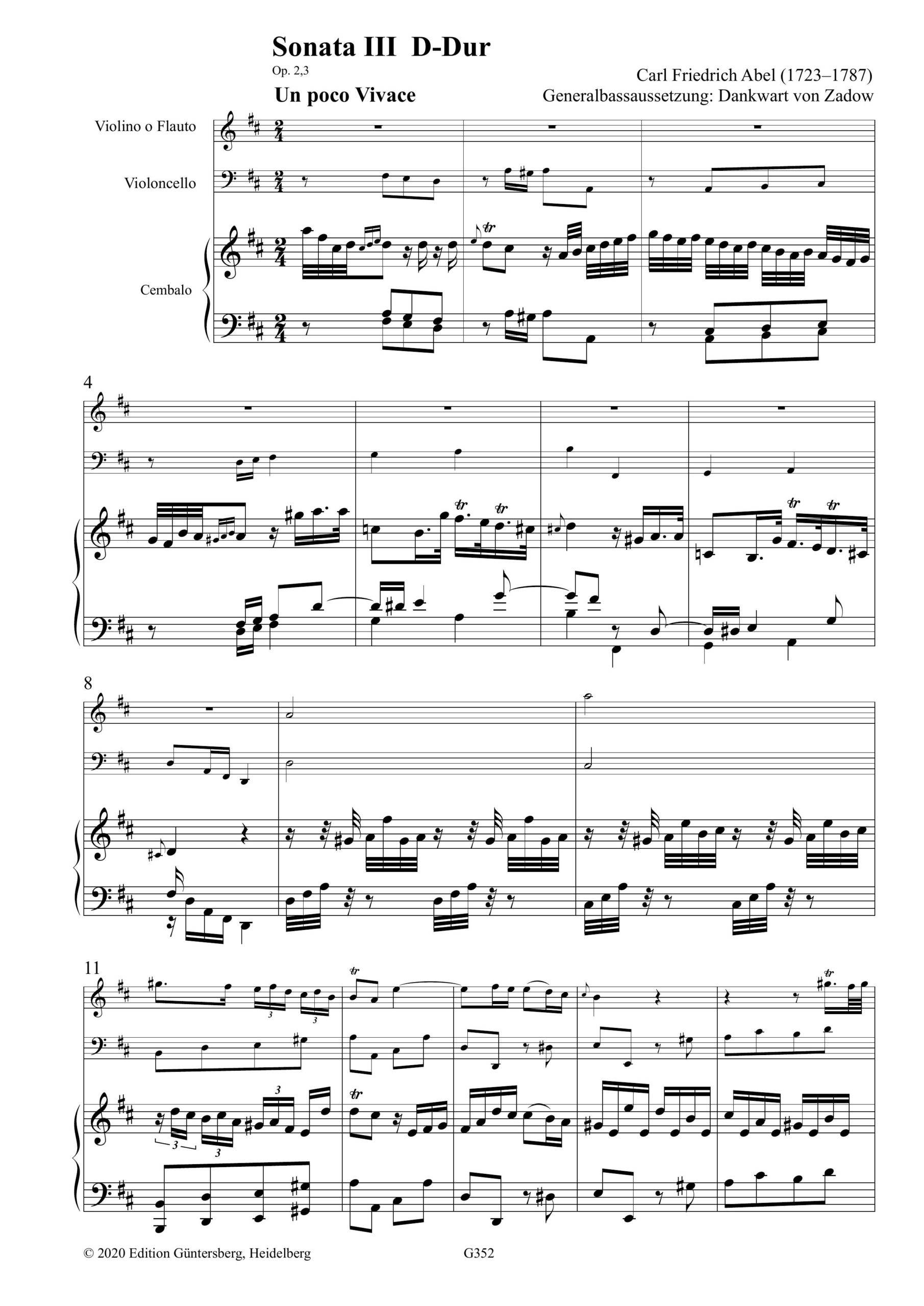 Carl Friedrich Abel (1723–1787) Sechs Cembalosonaten Op. II - mit Begleitung einer Violine/Traversflöte und eines Violoncellos – Bild 6