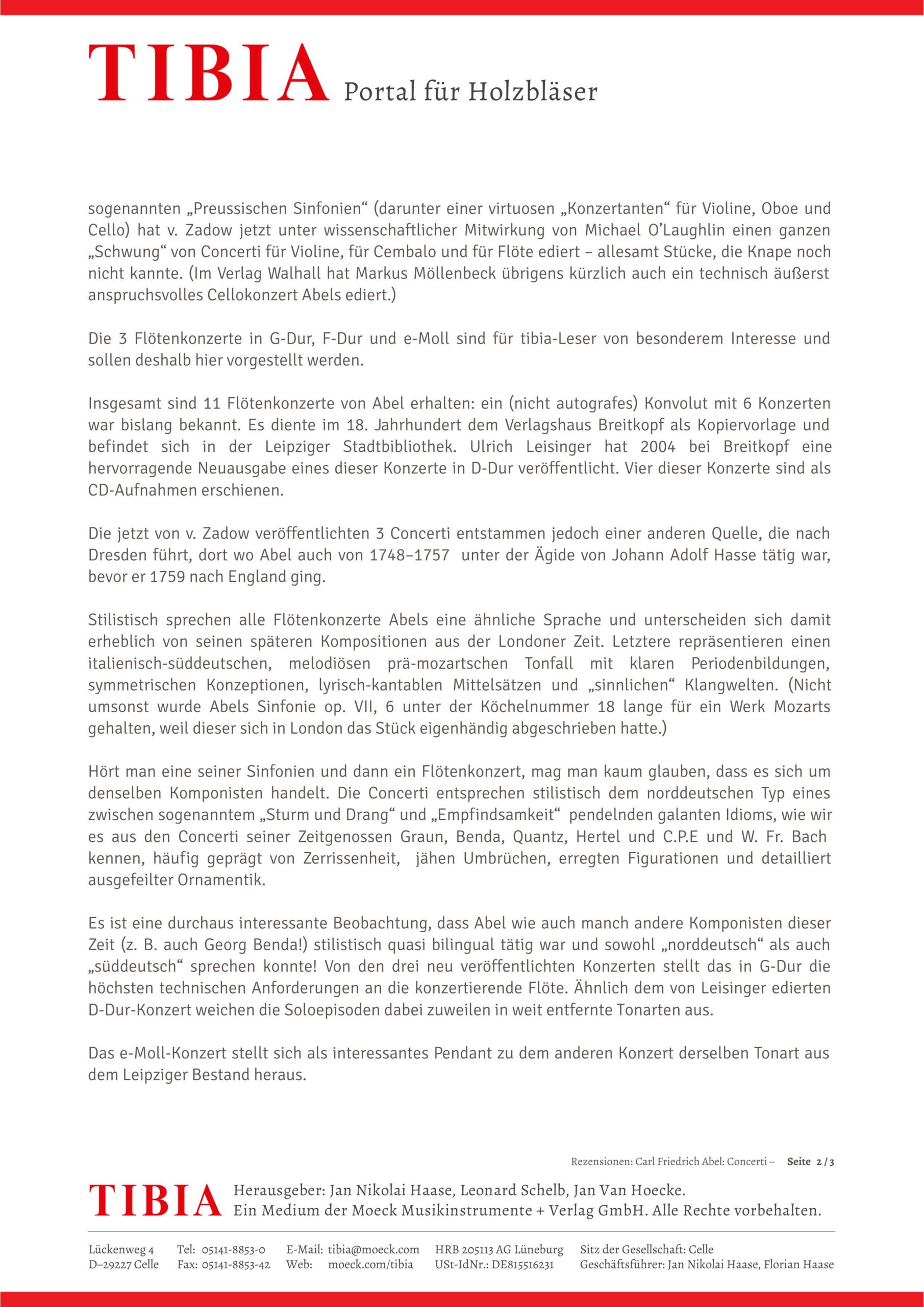 Carl Friedrich Abel (1723-1787) Concerto G-Dur Flauto Traverso Concertato - für Traversflöte, zwei Violinen, Viola und Basso – Bild 10