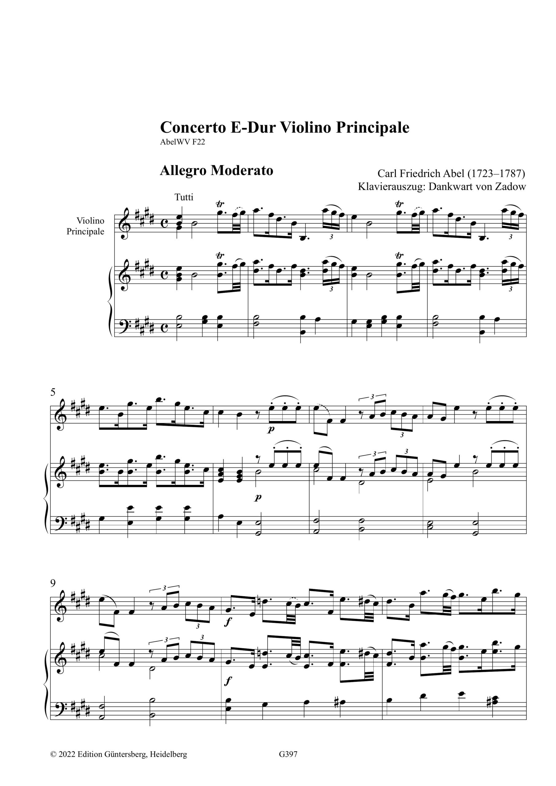 Carl Friedrich Abel (1723-1787) Concerto E-Dur Violino Principale - für Solo-Violine, zwei Violinen, Viola, zwei Hörner und Basso – Bild 5