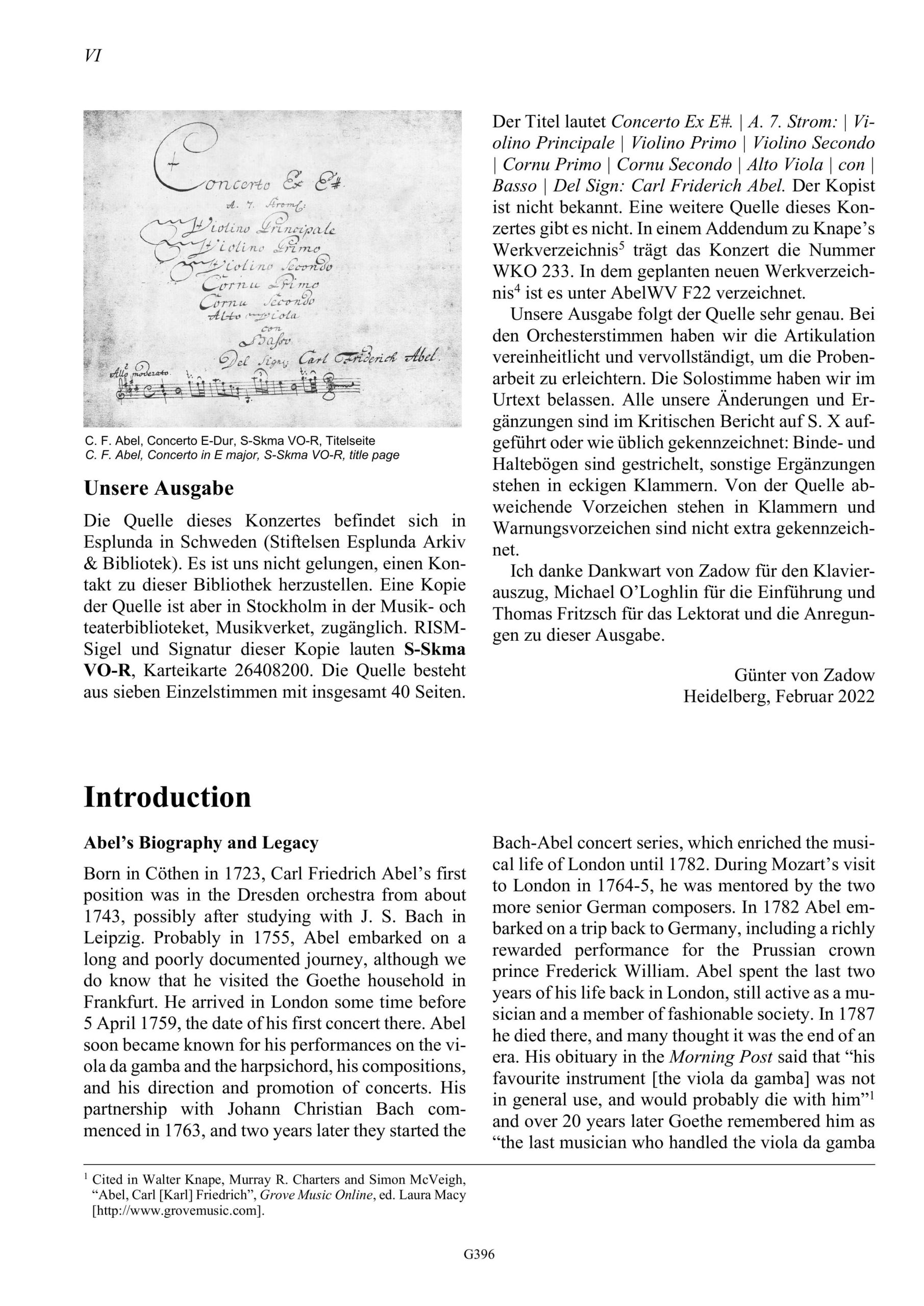 Carl Friedrich Abel (1723-1787) Concerto E-Dur Violino Principale - für Solo-Violine, zwei Violinen, Viola, zwei Hörner und Basso – Bild 10