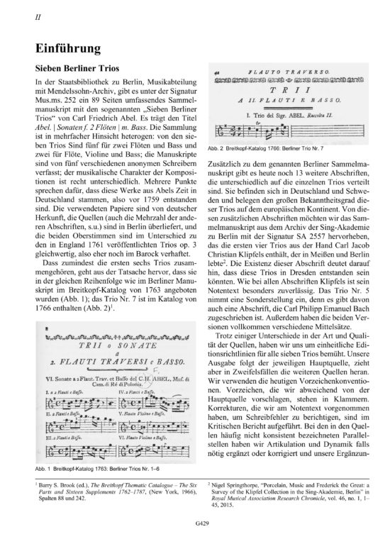 Carl Friedrich Abel (1723–1787) Sieben Berliner Trios - für Traversflöte und zweite Traversflöte oder Violine und Basso
