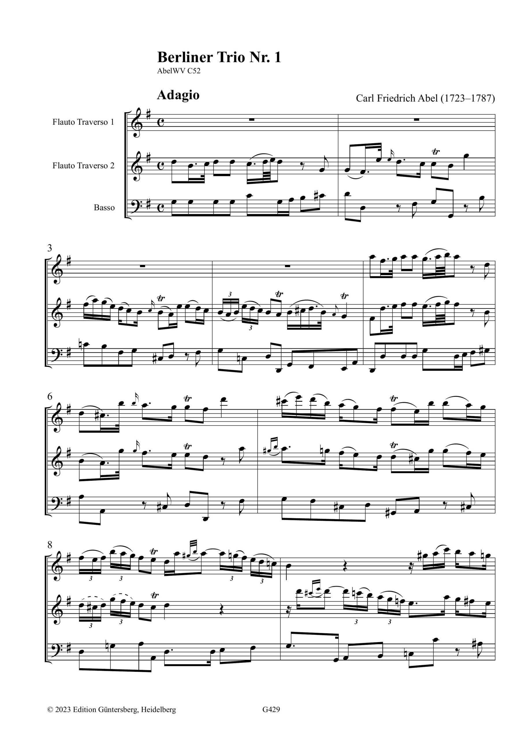 Carl Friedrich Abel (1723–1787) Sieben Berliner Trios - für Traversflöte und zweite Traversflöte oder Violine und Basso – Bild 12