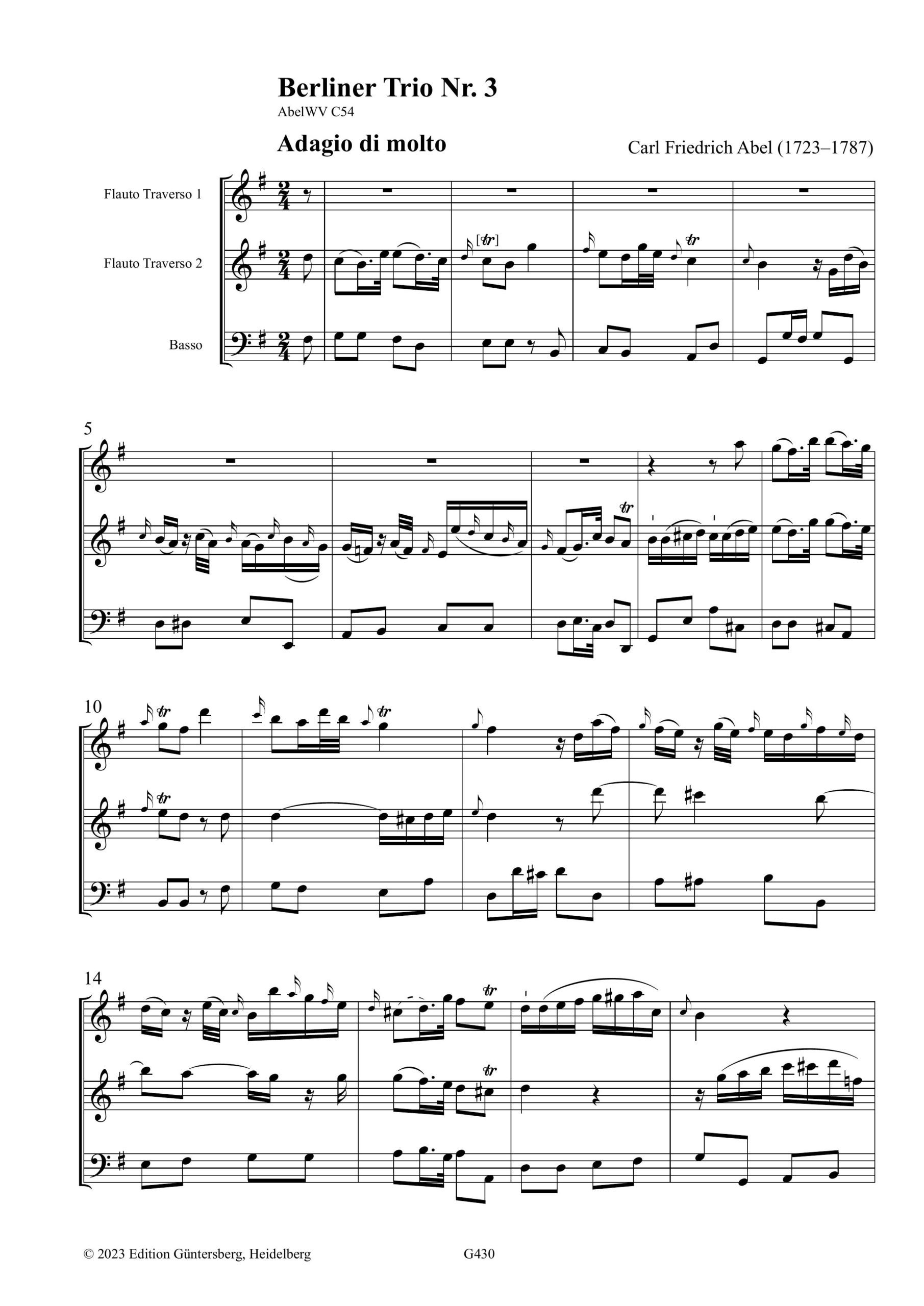 Carl Friedrich Abel (1723–1787) Sieben Berliner Trios - für Traversflöte und zweite Traversflöte oder Violine und Basso – Bild 10