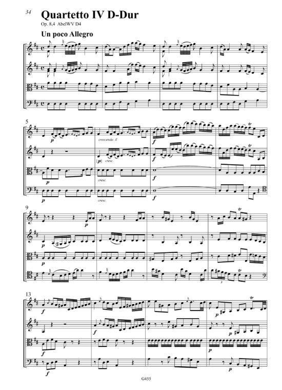 Carl Friedrich Abel (1723–1787) Sechs Quartette op. 8 - für zwei Violinen, Viola und Violoncello