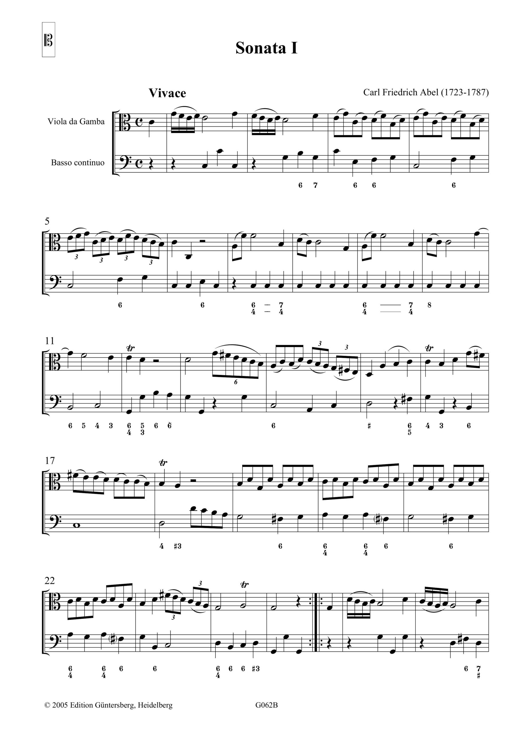 Carl Friedrich Abel (1732-1787) Six
Easy Sonattas - für Viola da Gamba und Basso continuo oder andere Instrumente – Bild 4