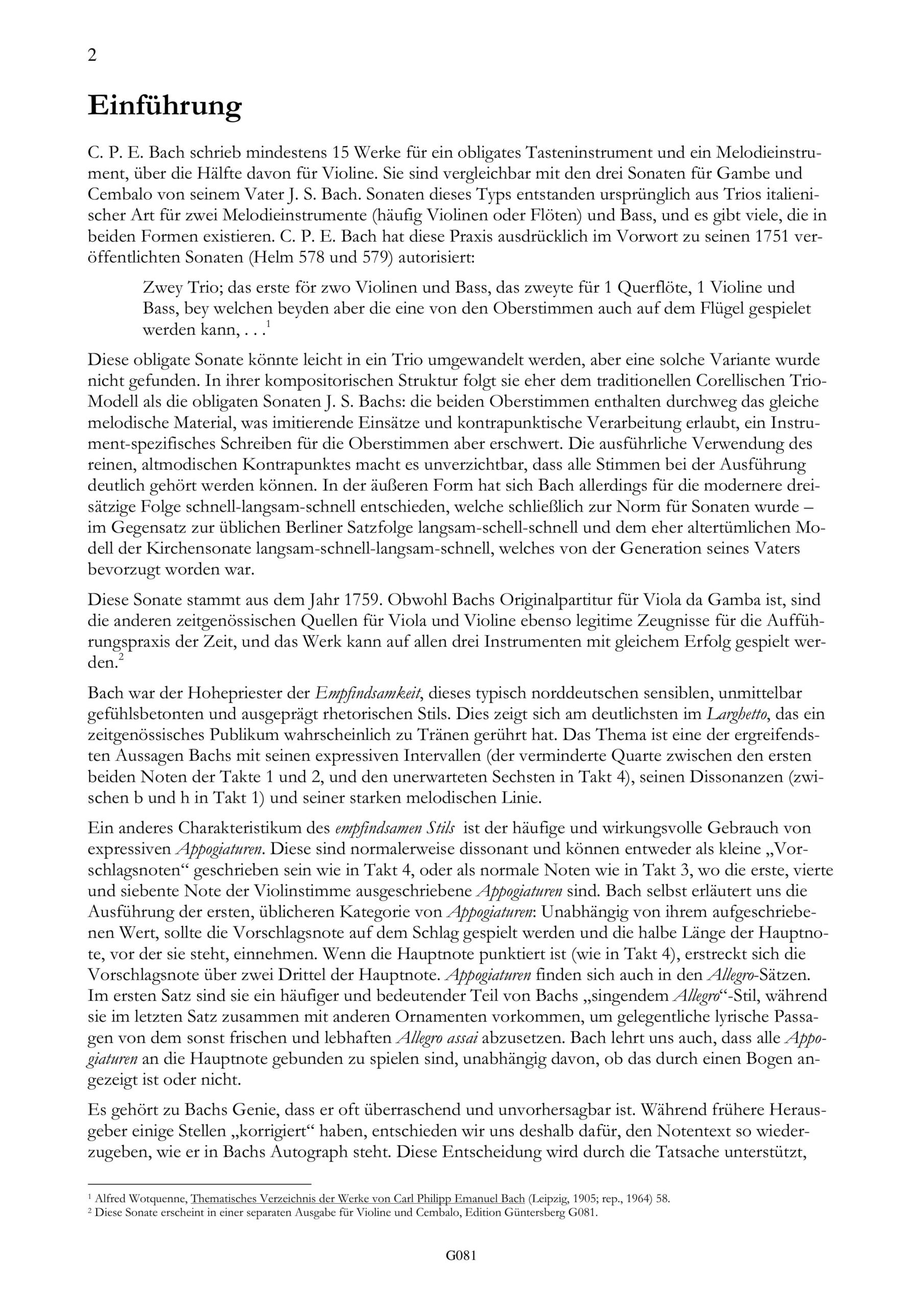 Carl Philipp Emanuel Bach (1714-1788) Sonate G-Moll - für Violine und Cembalo – Bild 2