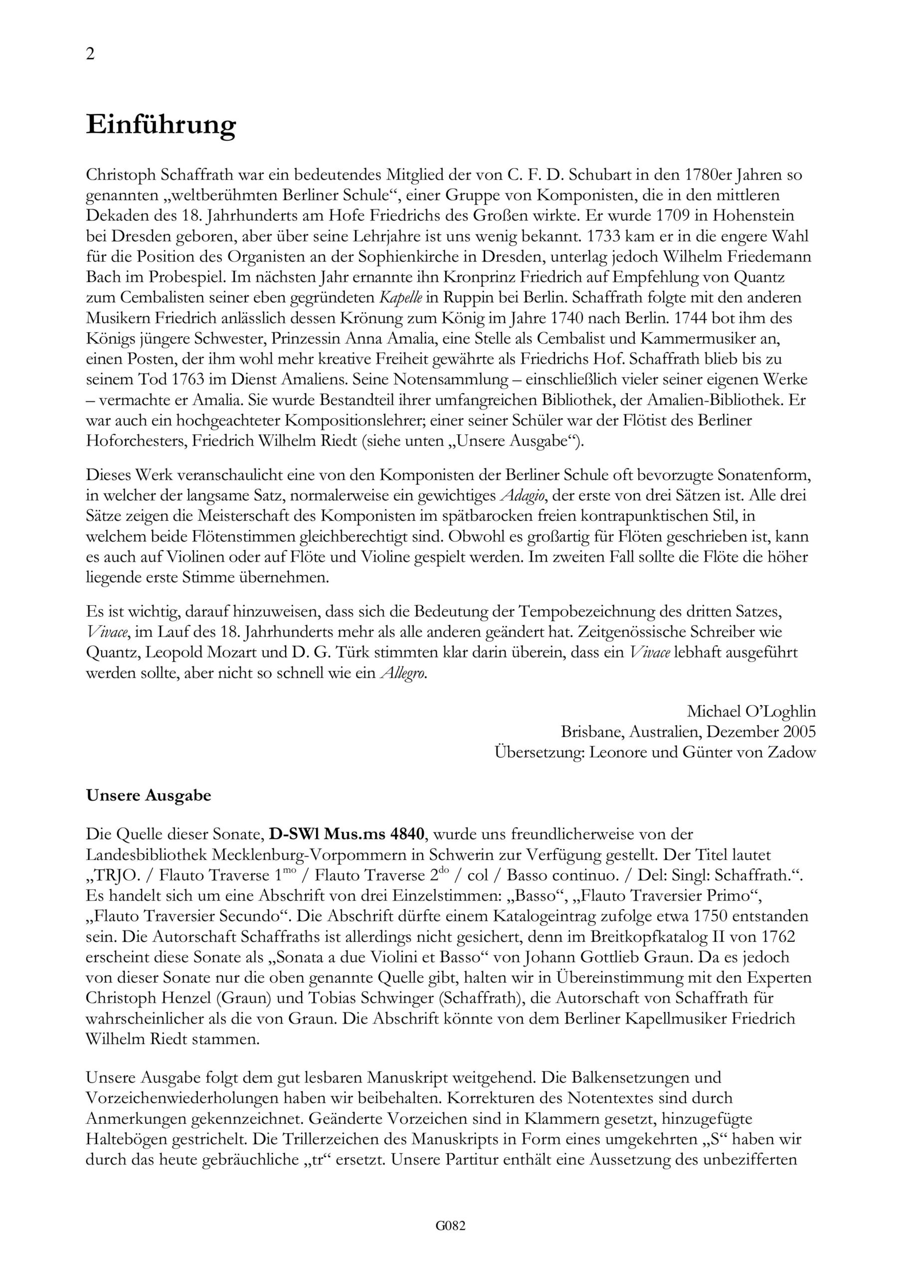 Christoph Schaffrath (1709-1763) Trio
H-Moll - für 2 Traversflöten (Violinen) und Basso continuo – Bild 2