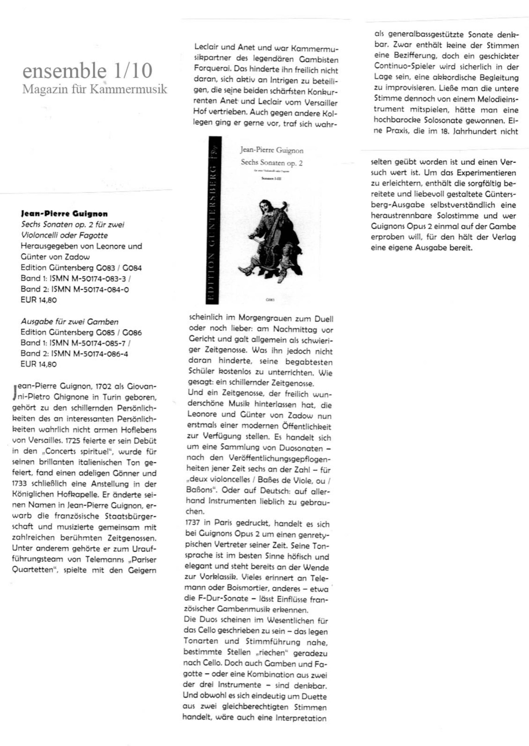 Jean-Pierre Guignon (1702-1774) Sechs
Sonaten op. 2 - für zwei Violoncelli oder Fagotte – Bild 3