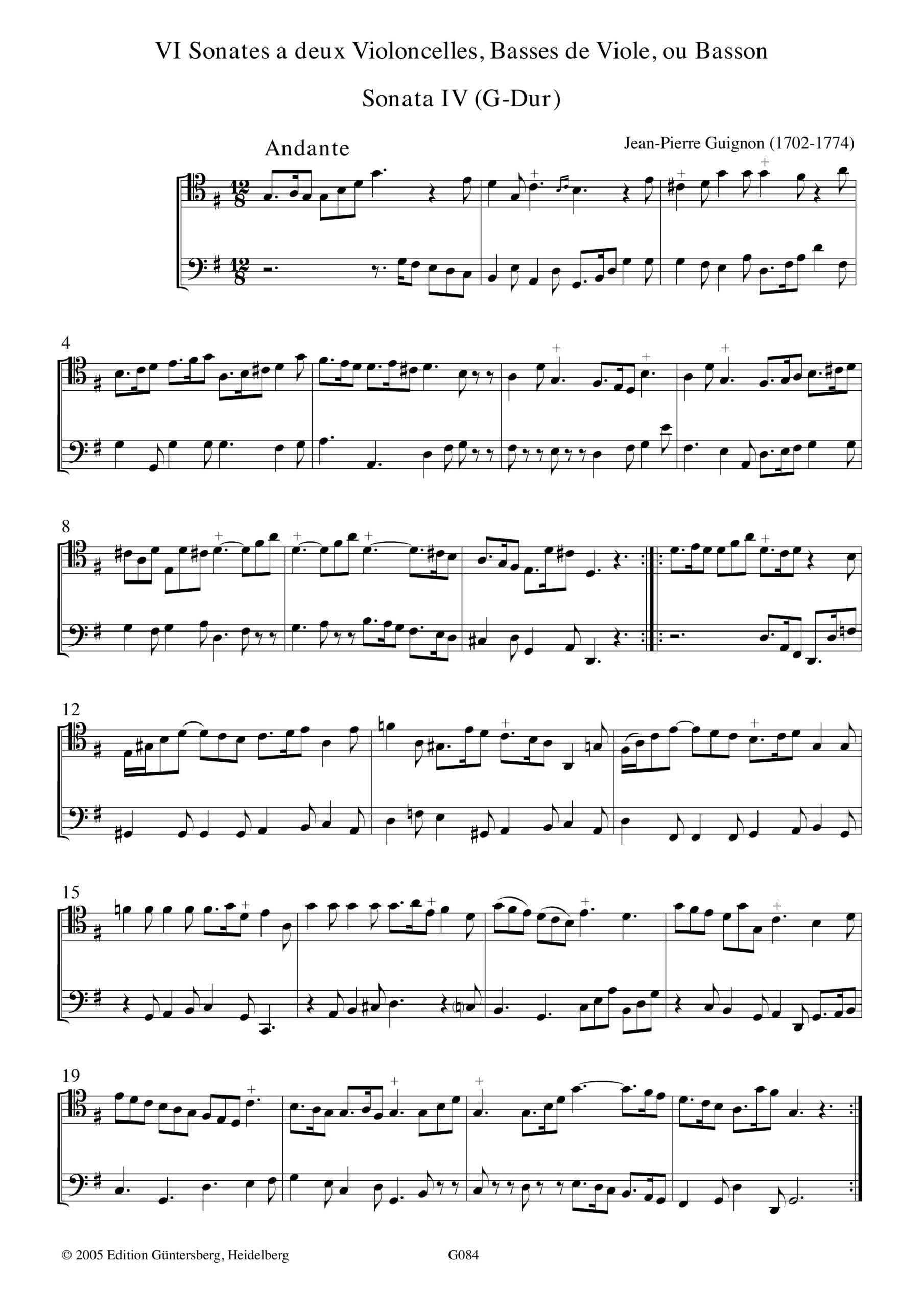 Jean-Pierre Guignon (1702-1774) Sechs
Sonaten op. 2 - für zwei Violoncelli oder Fagotte – Bild 5