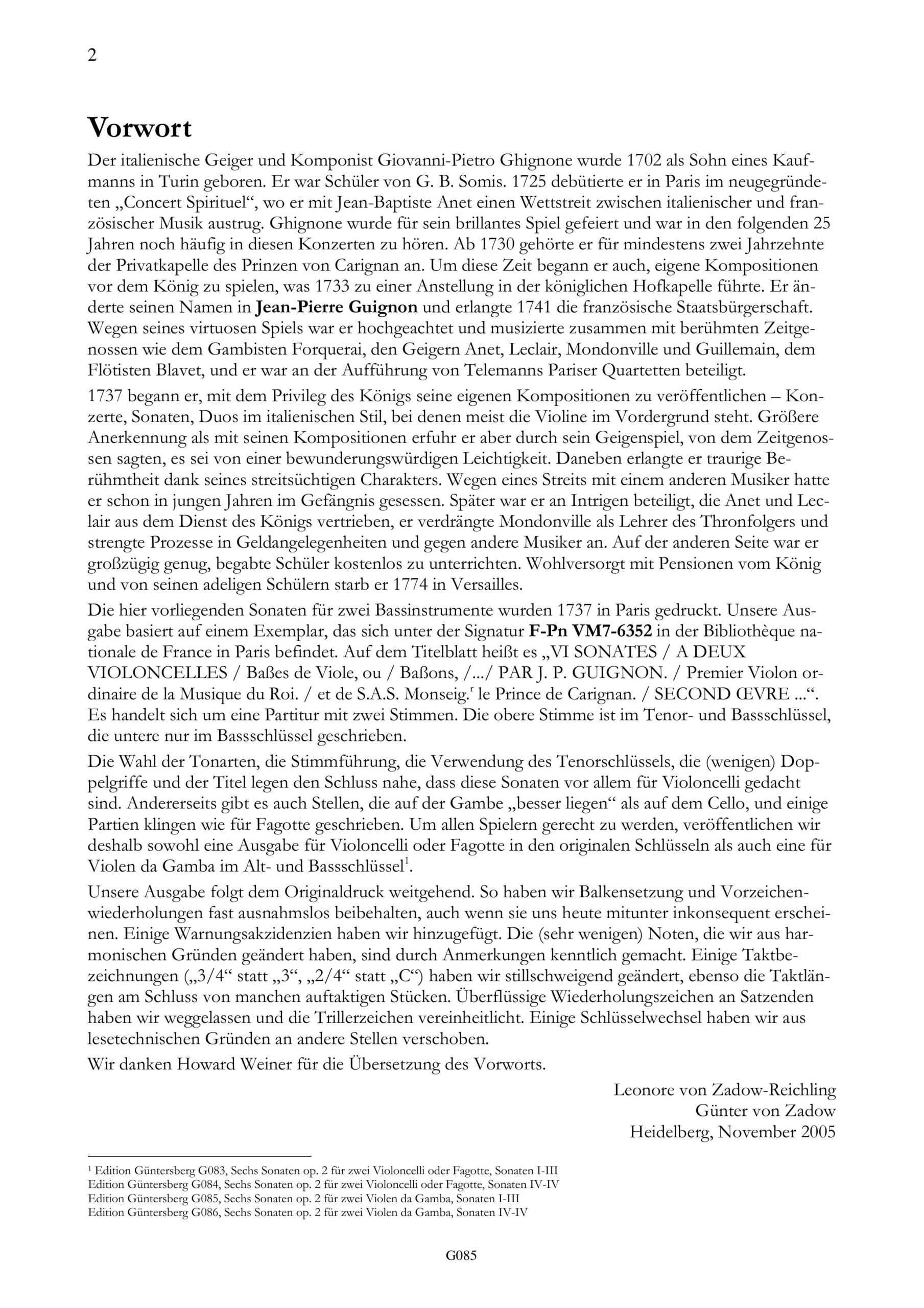 Jean-Pierre Guignon (1702-1774) Sechs
Sonaten op. 2 - für zwei Violen da Gamba – Bild 2
