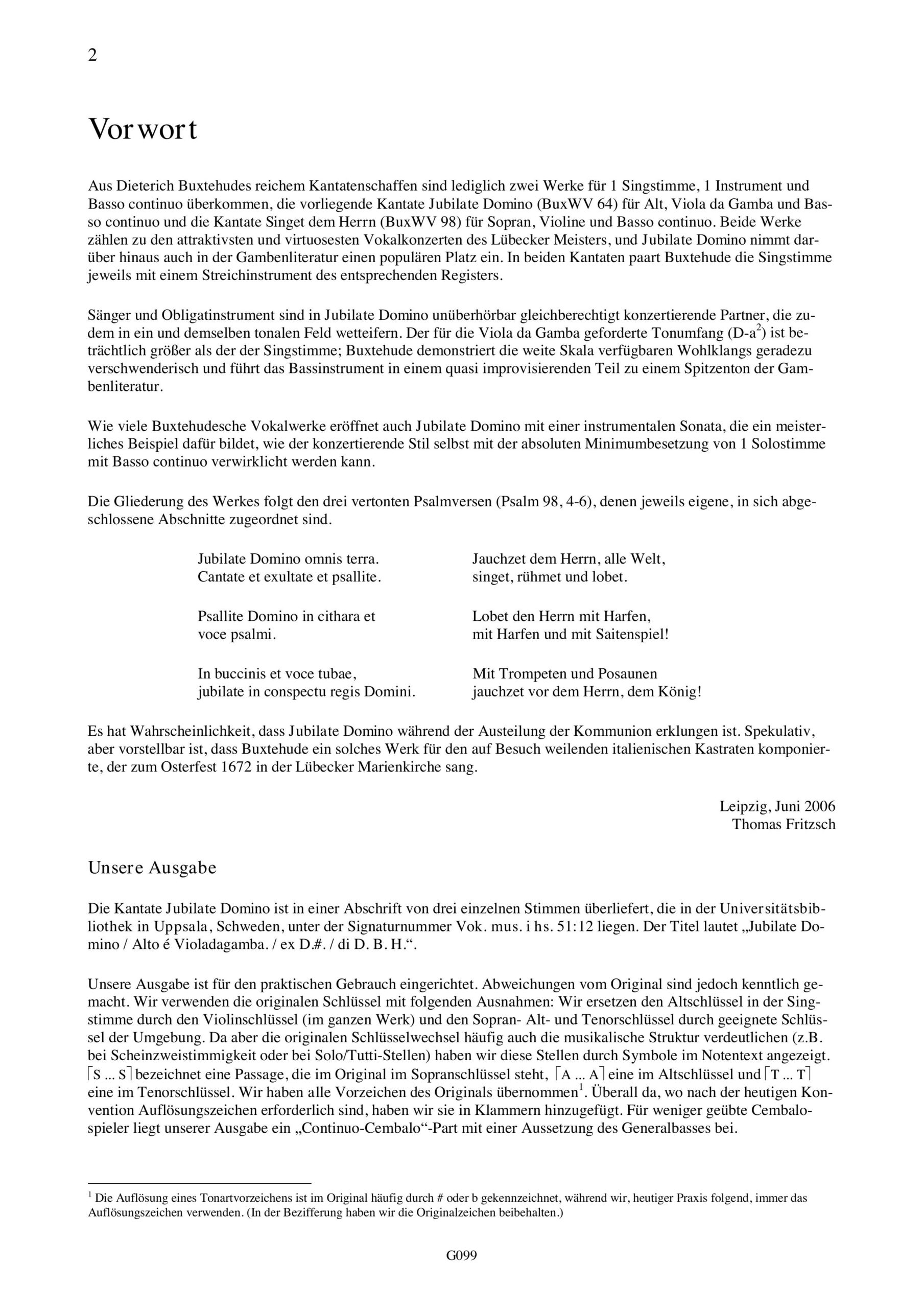 Dieterich Buxtehude (~1637-1707) Jubilate Domino - Kantate für Alt, Viola da Gamba und B.c. – Bild 2