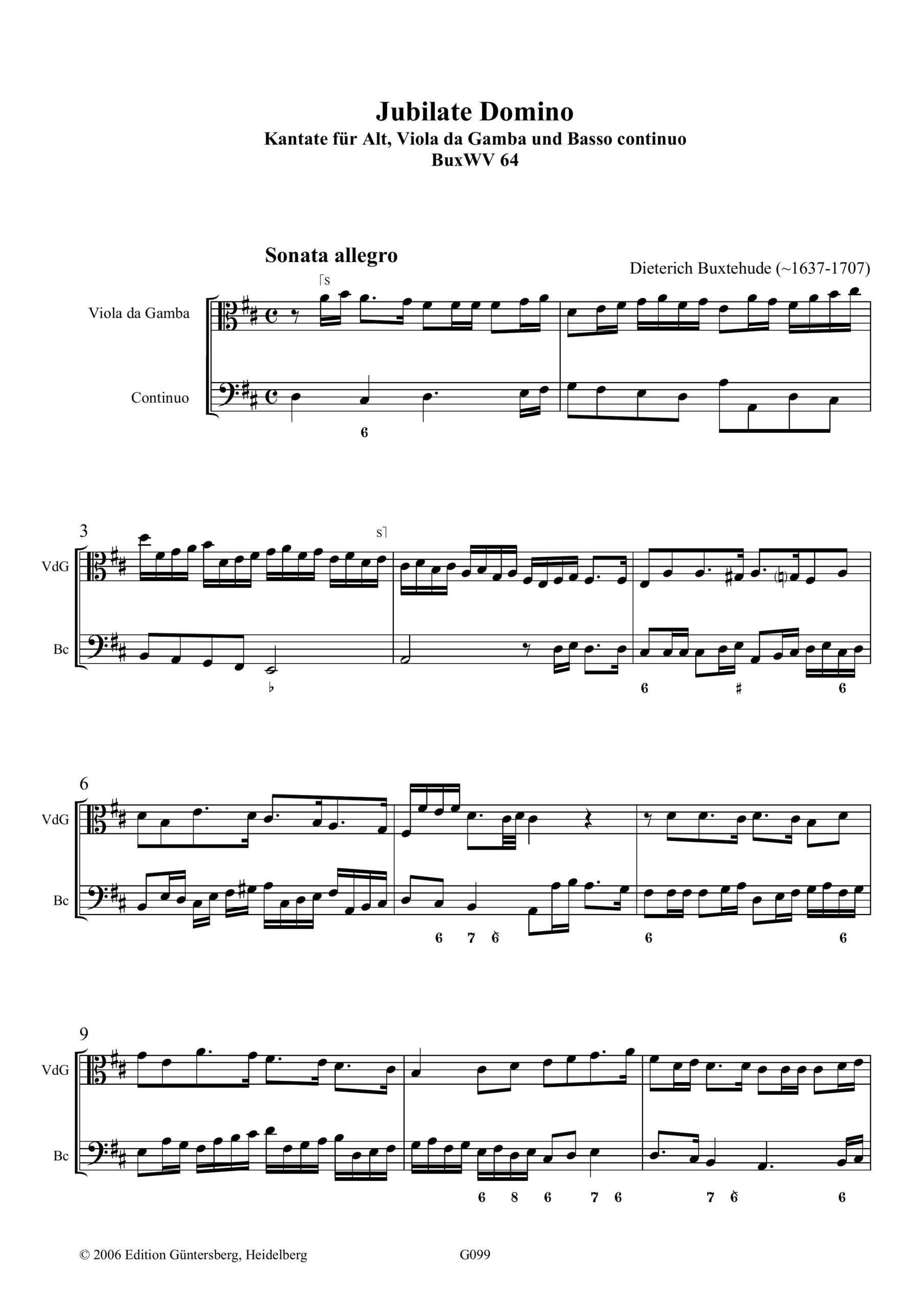 Dieterich Buxtehude (~1637-1707) Jubilate Domino - Kantate für Alt, Viola da Gamba und B.c. – Bild 5
