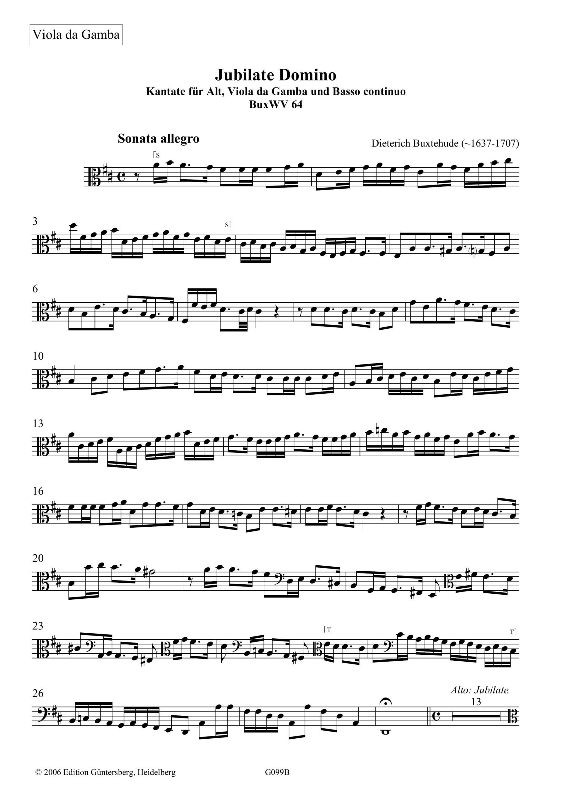 Dieterich Buxtehude (~1637-1707) Jubilate Domino - Kantate für Alt, Viola da Gamba und B.c. – Bild 6