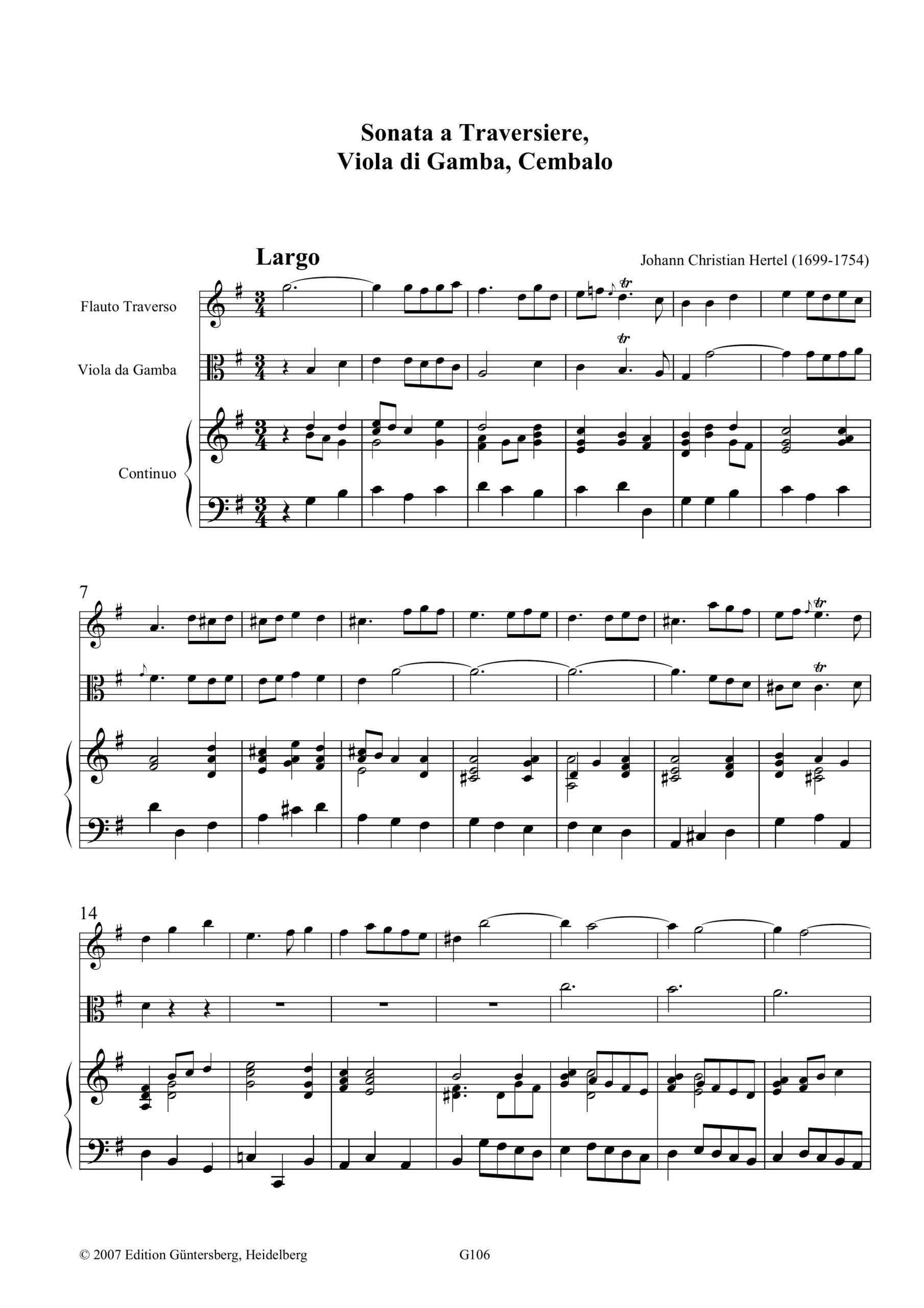 Johann Christian Hertel (1699-1754) Sonata a Traversiere, Viola di Gamba, Cembalo - Triosonate G-Dur für Traversflöte, Viola da Gamba und Basso
continuo - Image 6