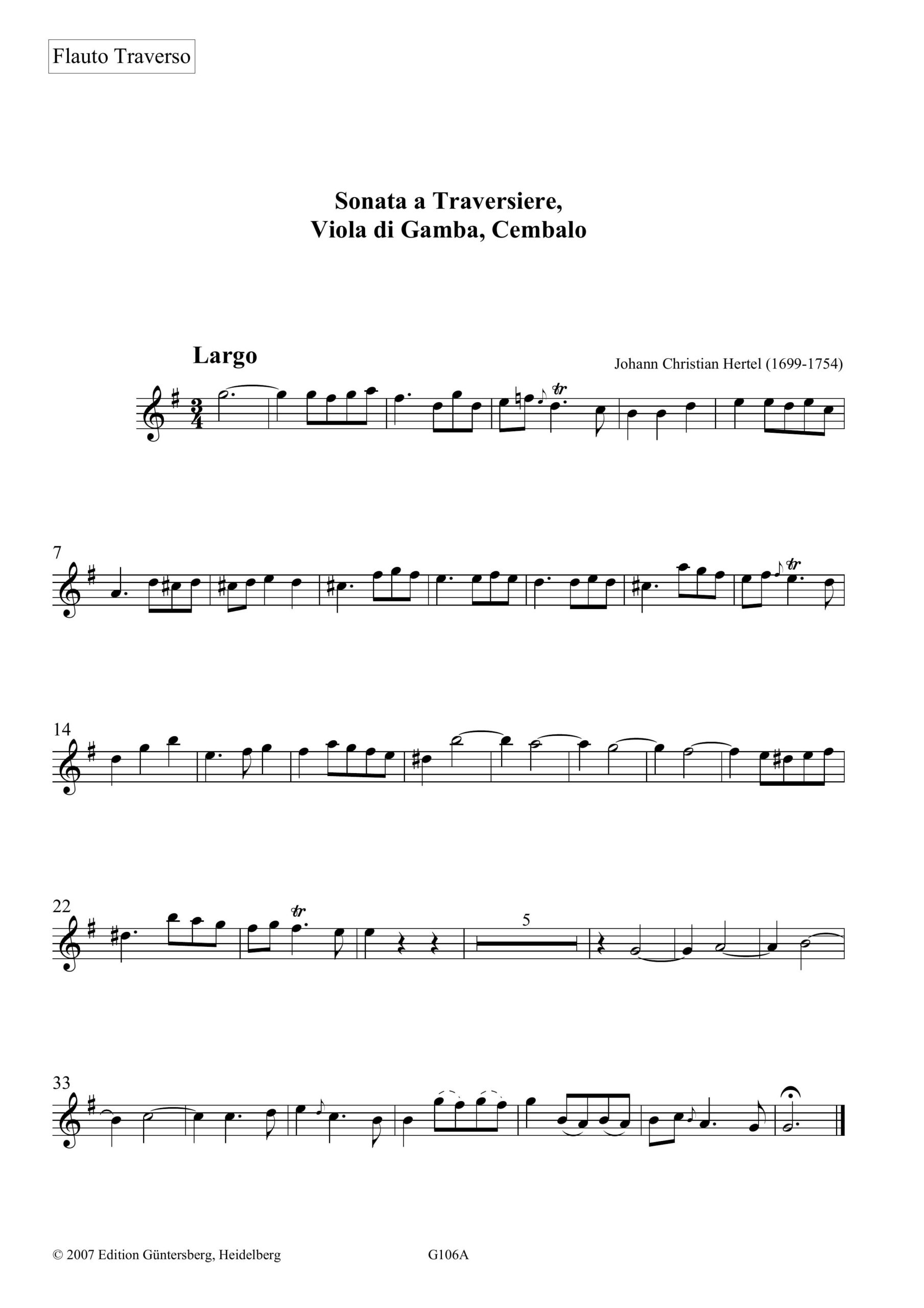 Johann Christian Hertel (1699-1754) Sonata a Traversiere, Viola di Gamba, Cembalo - Triosonate G-Dur für Traversflöte, Viola da Gamba und Basso
continuo - Image 7