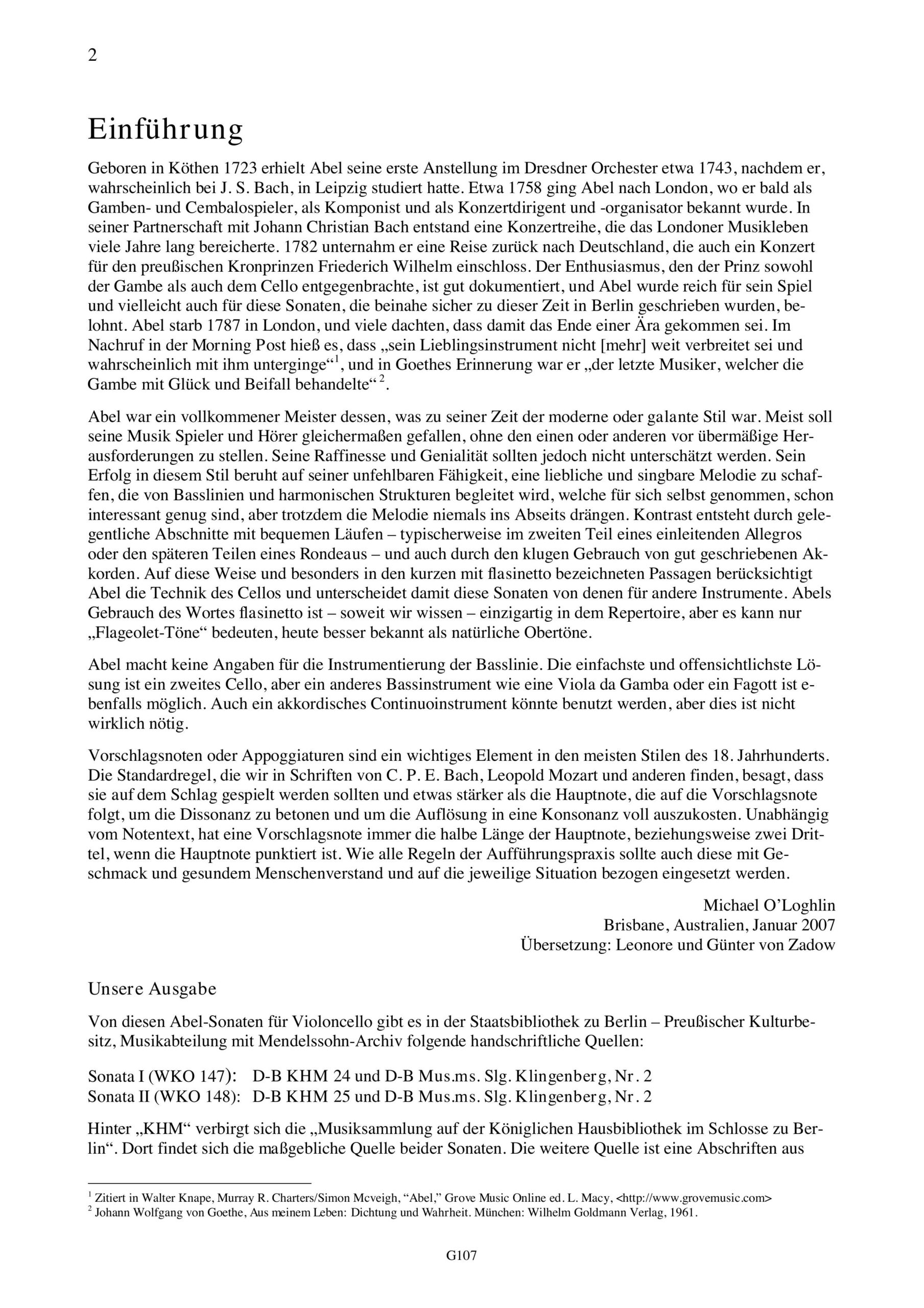 Carl Friedrich Abel (1723-1787) Zwei Berliner Sonaten für Violoncello und Bass - G-Dur und A-Dur – Bild 2