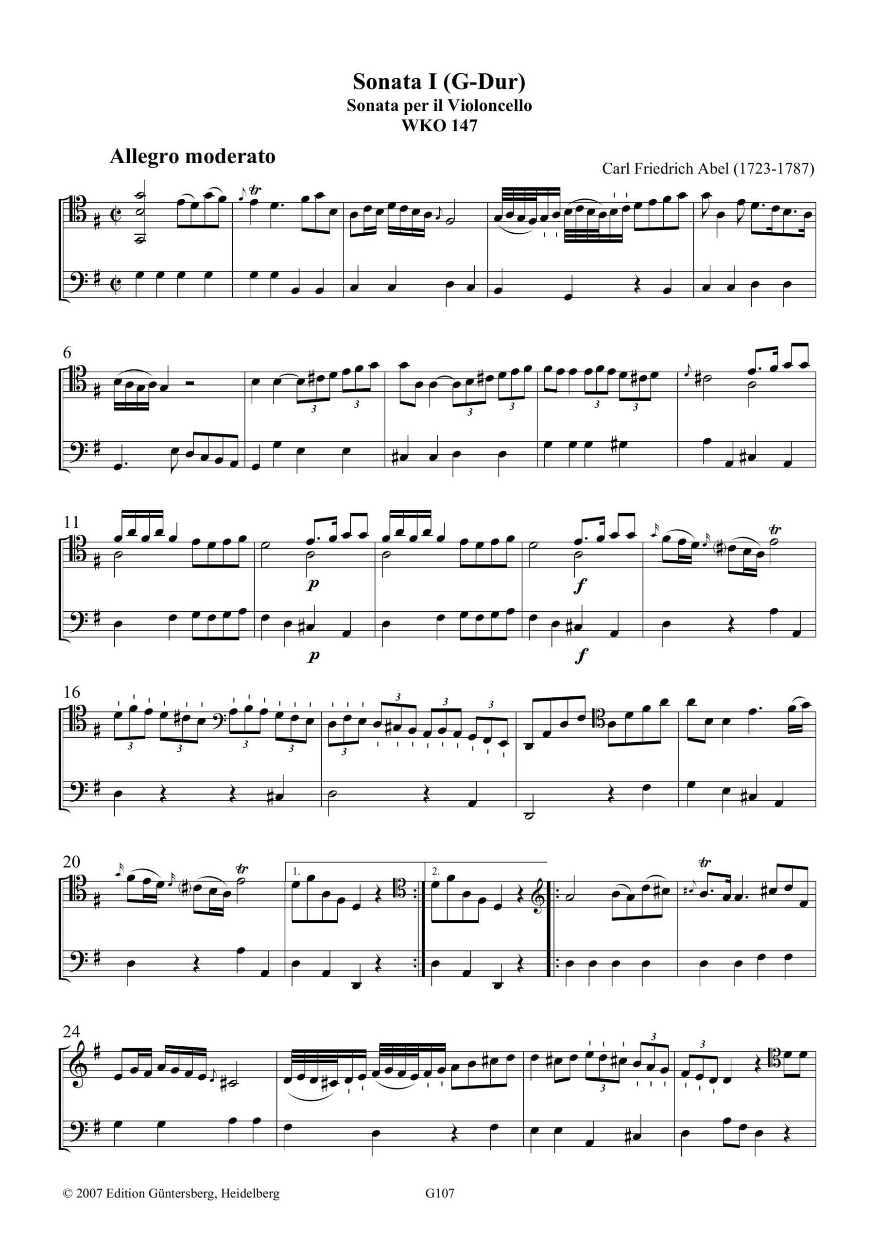 Carl Friedrich Abel (1723-1787) Zwei Berliner Sonaten für Violoncello und Bass - G-Dur und A-Dur – Bild 4