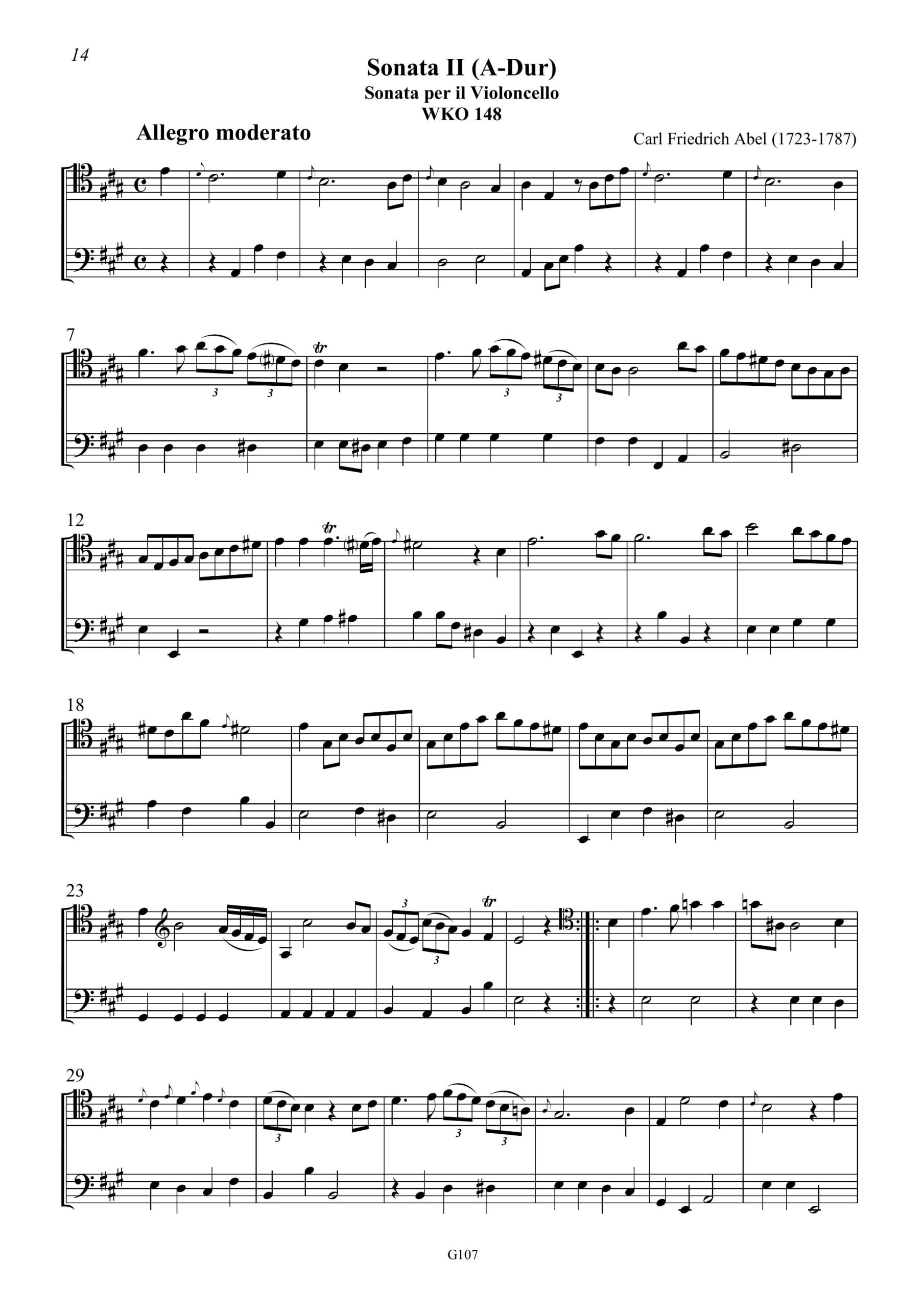 Carl Friedrich Abel (1723-1787) Zwei Berliner Sonaten für Violoncello und Bass - G-Dur und A-Dur – Bild 5