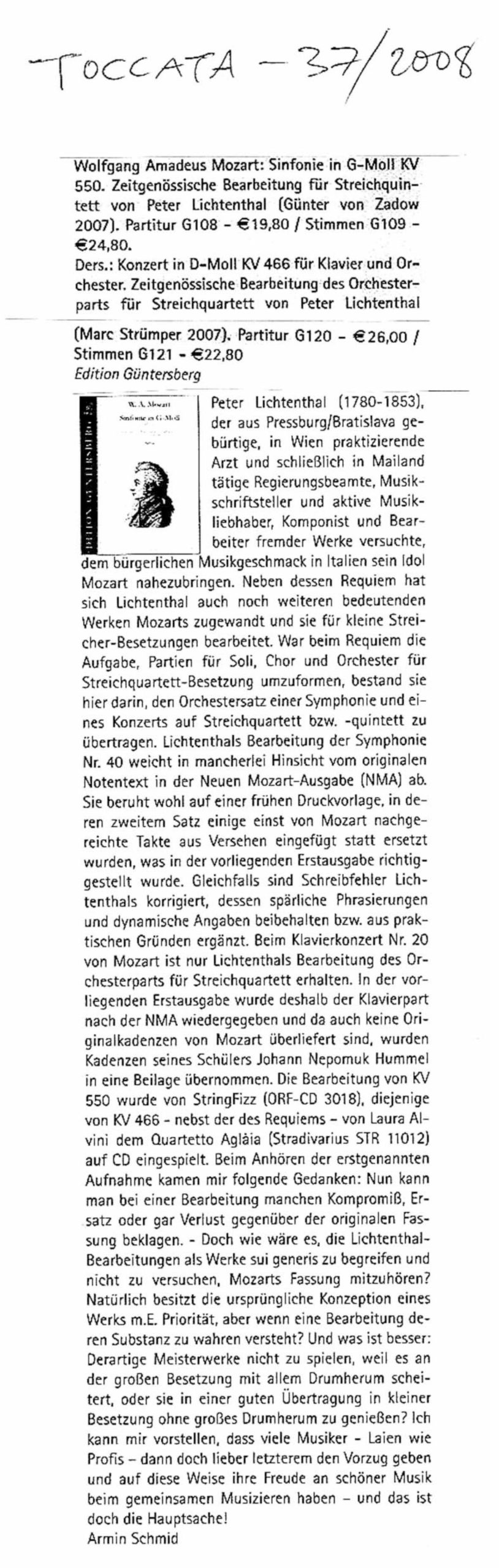 Wolfgang Amadeus Mozart (1756-1791) Sinfonie in G-Moll KV 550 - Zeitgenössische Bearbeitung für Streichquintett von Peter Lichtenthal
(1780-1853) - Image 5