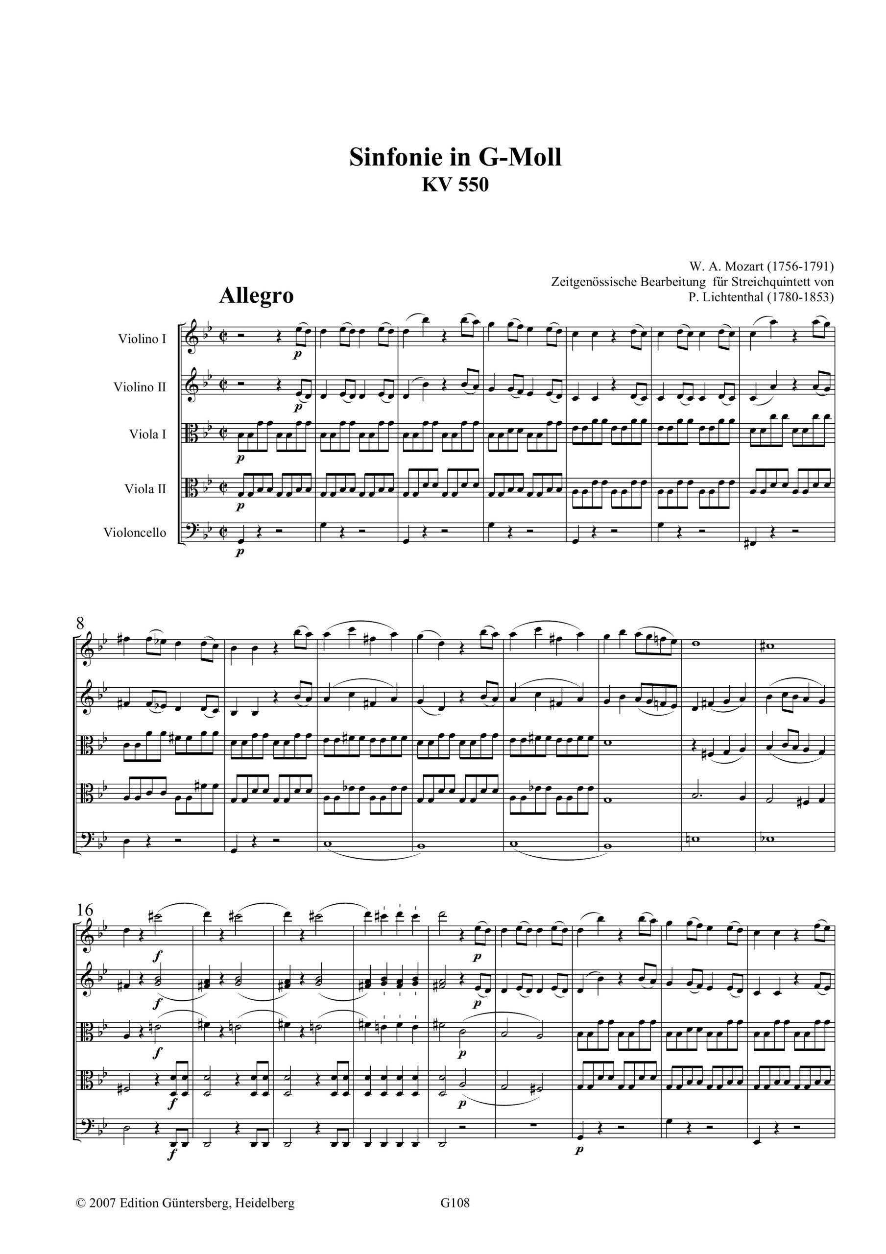 Wolfgang Amadeus Mozart (1756-1791) Sinfonie in G-Moll KV 550 - Zeitgenössische Bearbeitung für Streichquintett von Peter Lichtenthal
(1780-1853) - Image 6