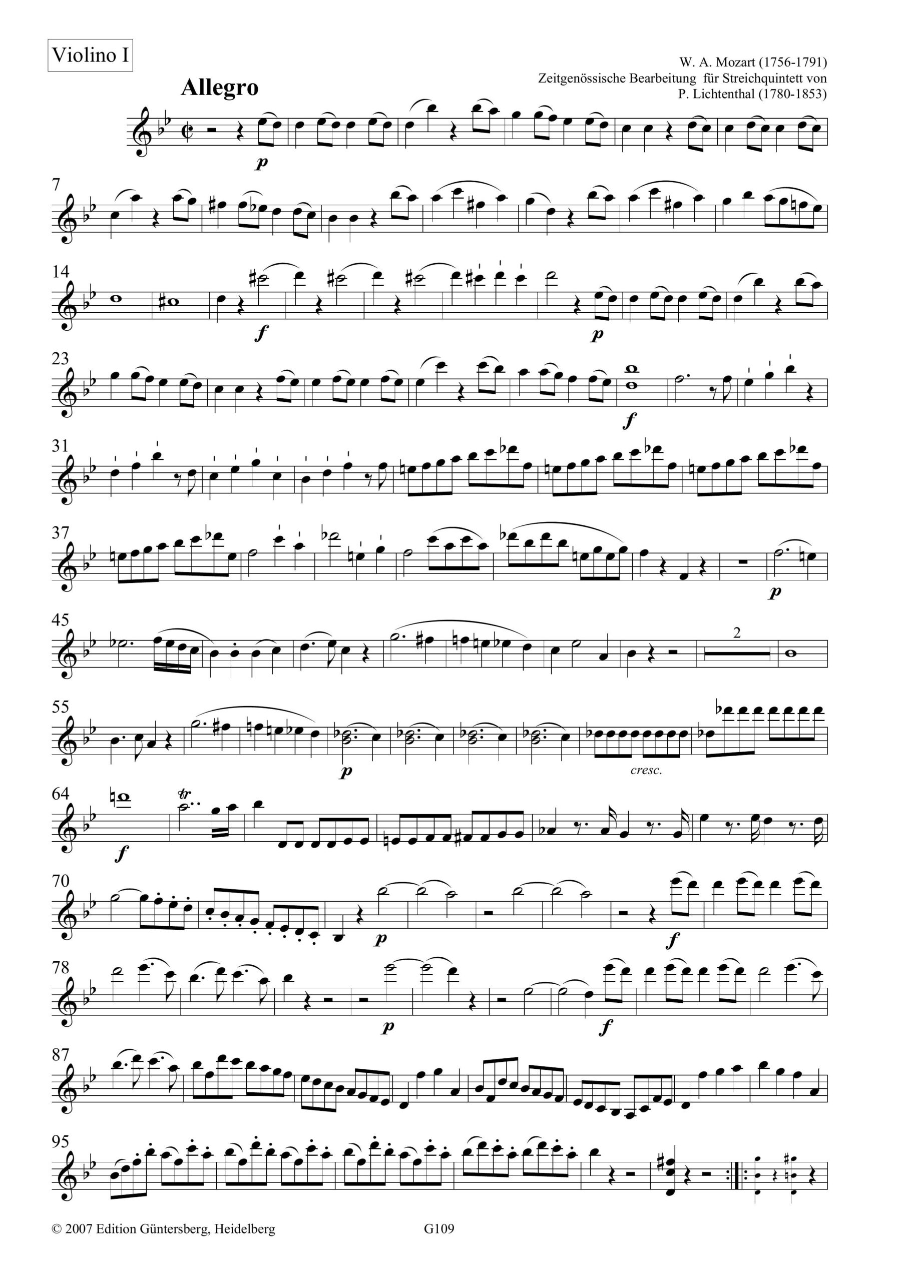 Wolfgang Amadeus Mozart (1756-1791) Sinfonie in G-Moll KV 550 - Zeitgenössische Bearbeitung für Streichquintett von Peter Lichtenthal
(1780-1853) - Image 7