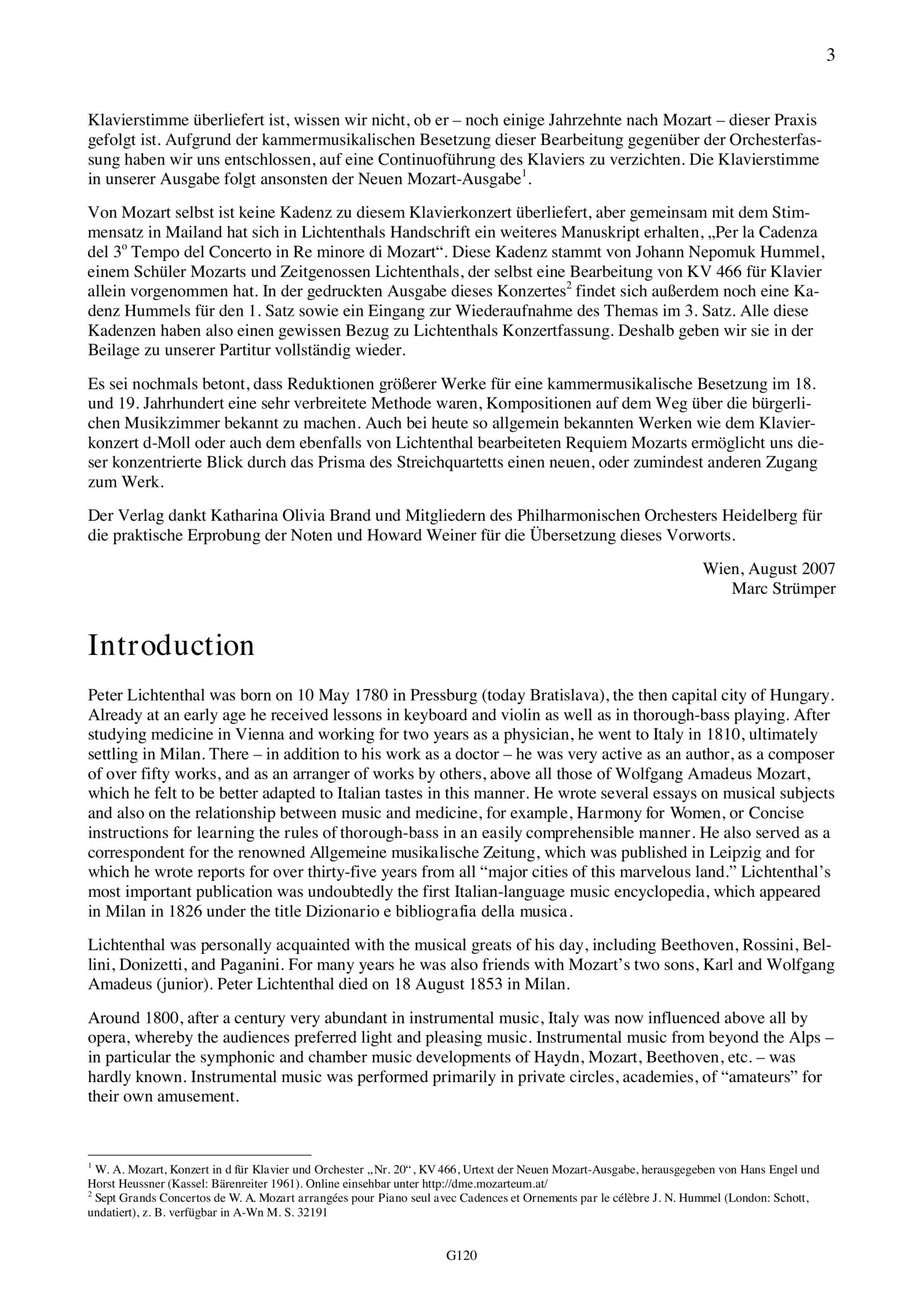 Wolfgang Amadeus Mozart (1756-1791) Konzert in D-Moll KV 466 für Klavier und Orchester - Zeitgenössische Bearbeitung des Orchesterparts für Streichquartett von
Peter Lichtenthal (1780-1853) - Image 3