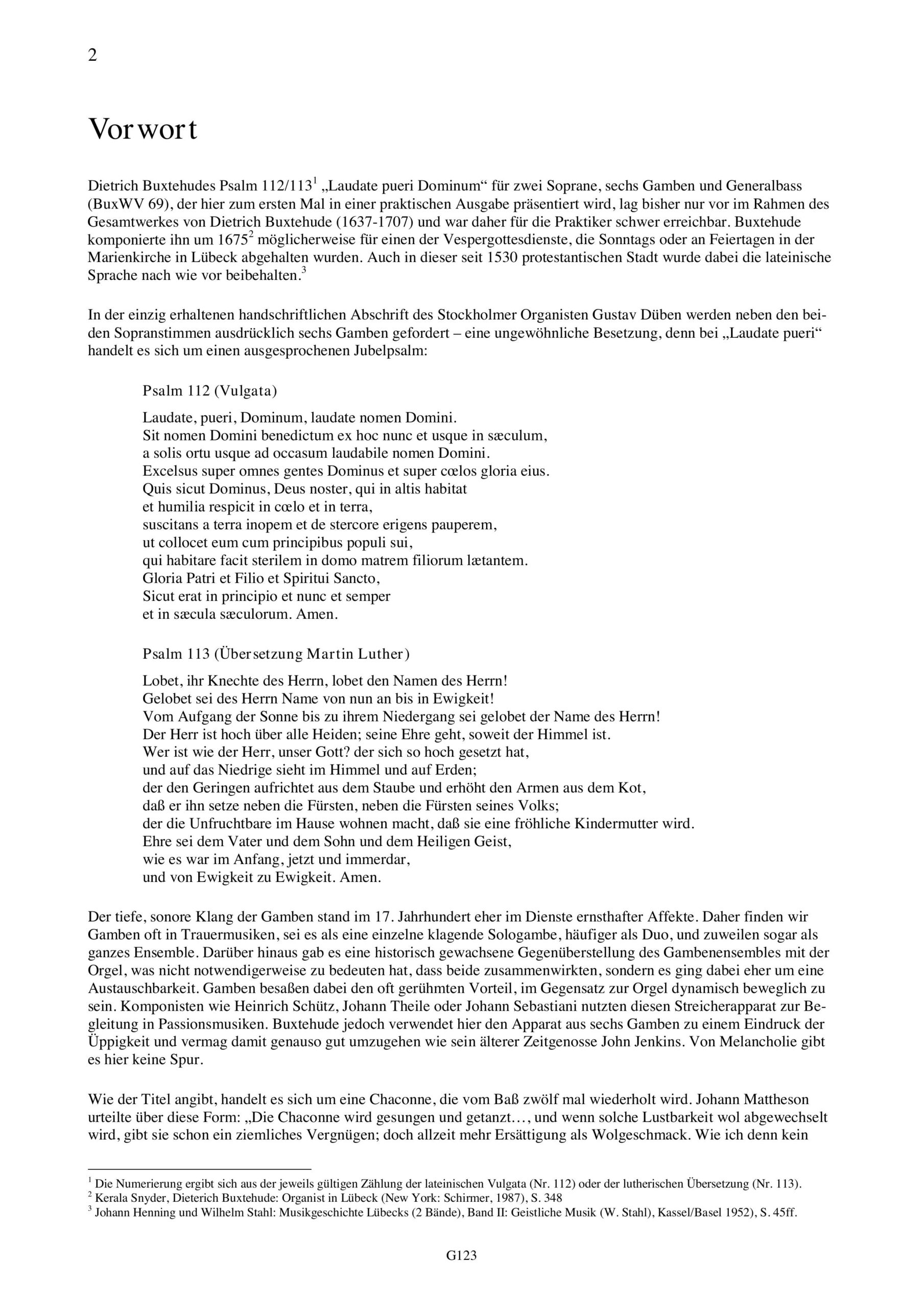 Dieterich Buxtehude (~1637-1707) Laudate pueri Dominum - Chiaccona für 2 Soprane, 6 Gamben (oder andere Streicher) und
B.c. – Bild 2