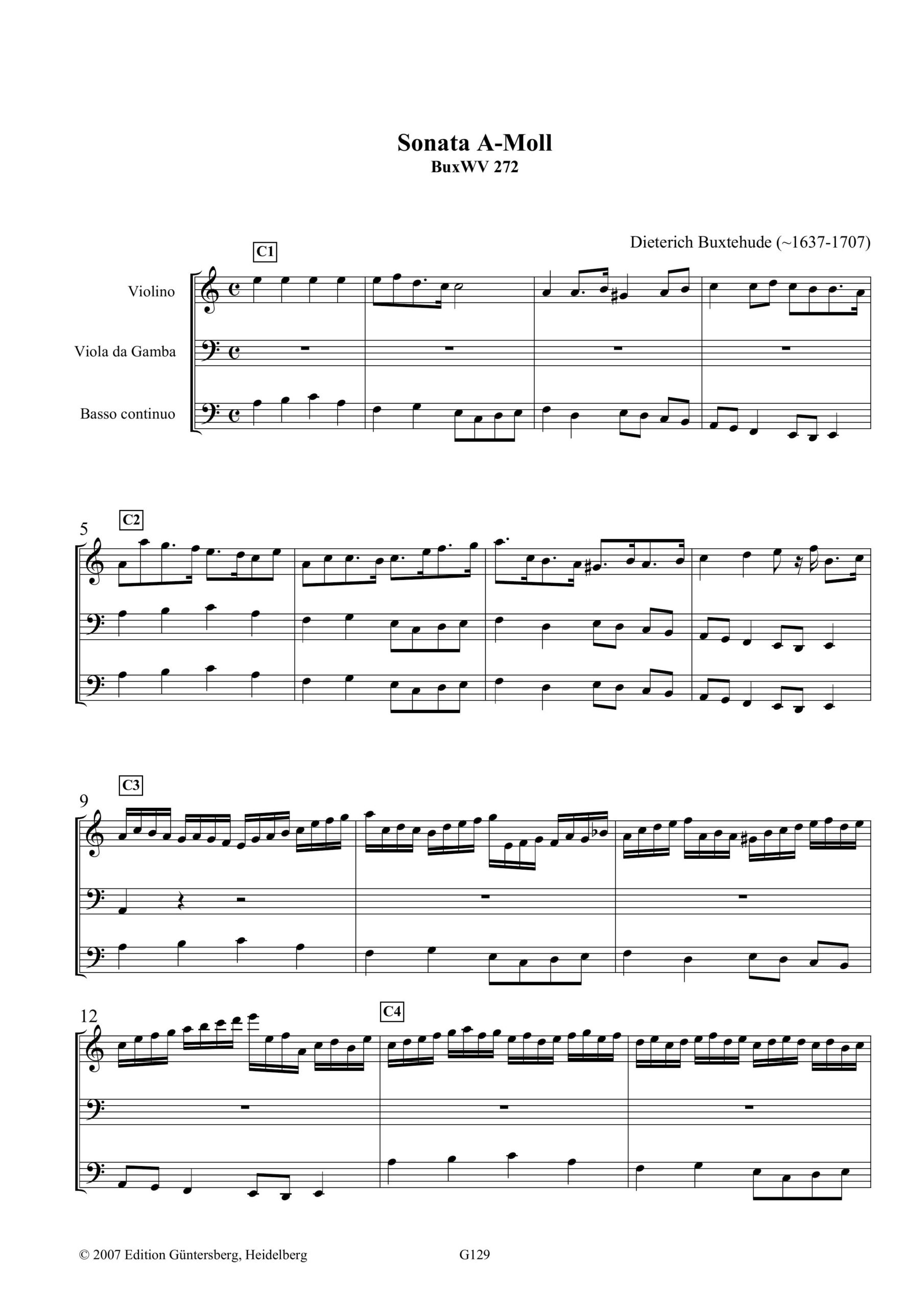 Dieterich Buxtehude (~1637-1707) Sonata A-Moll - für Violine, Viola da Gamba und Basso continuo – Bild 3
