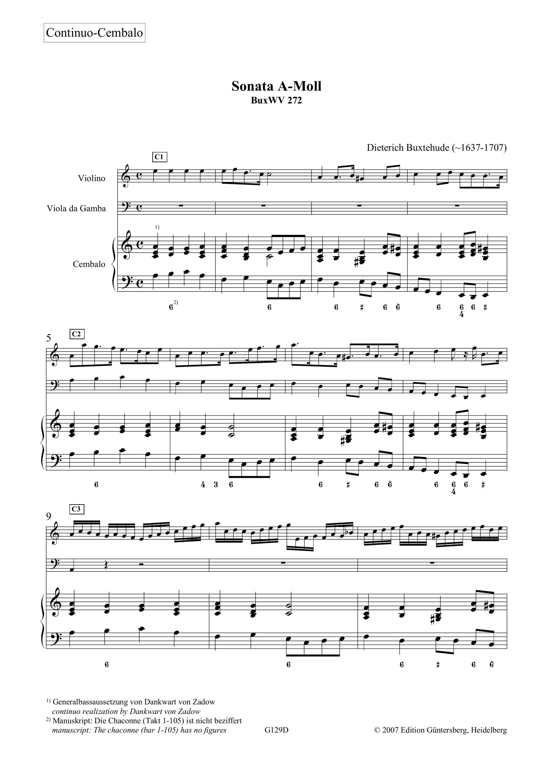 Dieterich Buxtehude (~1637-1707) Sonata A-Moll - für Violine, Viola da Gamba und Basso continuo – Bild 4