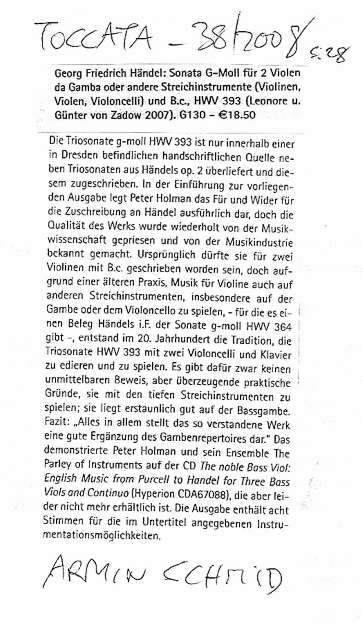 Georg Friedrich Händel (1685-1759) Sonata G-Moll - für 2 Violen da Gamba oder andere Streichinstrumente (Violinen,
Violen, Violoncelli) und Basso continuo – Bild 5