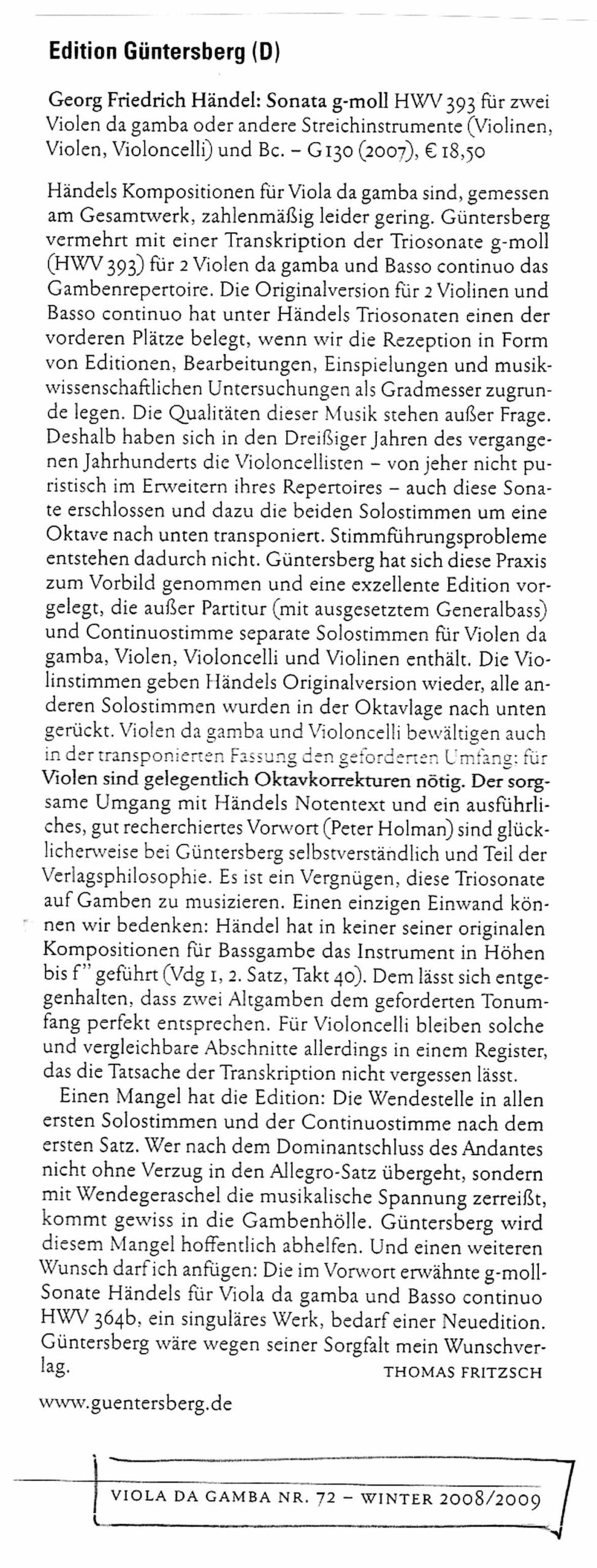Georg Friedrich Händel (1685-1759) Sonata G-Moll - für 2 Violen da Gamba oder andere Streichinstrumente (Violinen,
Violen, Violoncelli) und Basso continuo – Bild 6