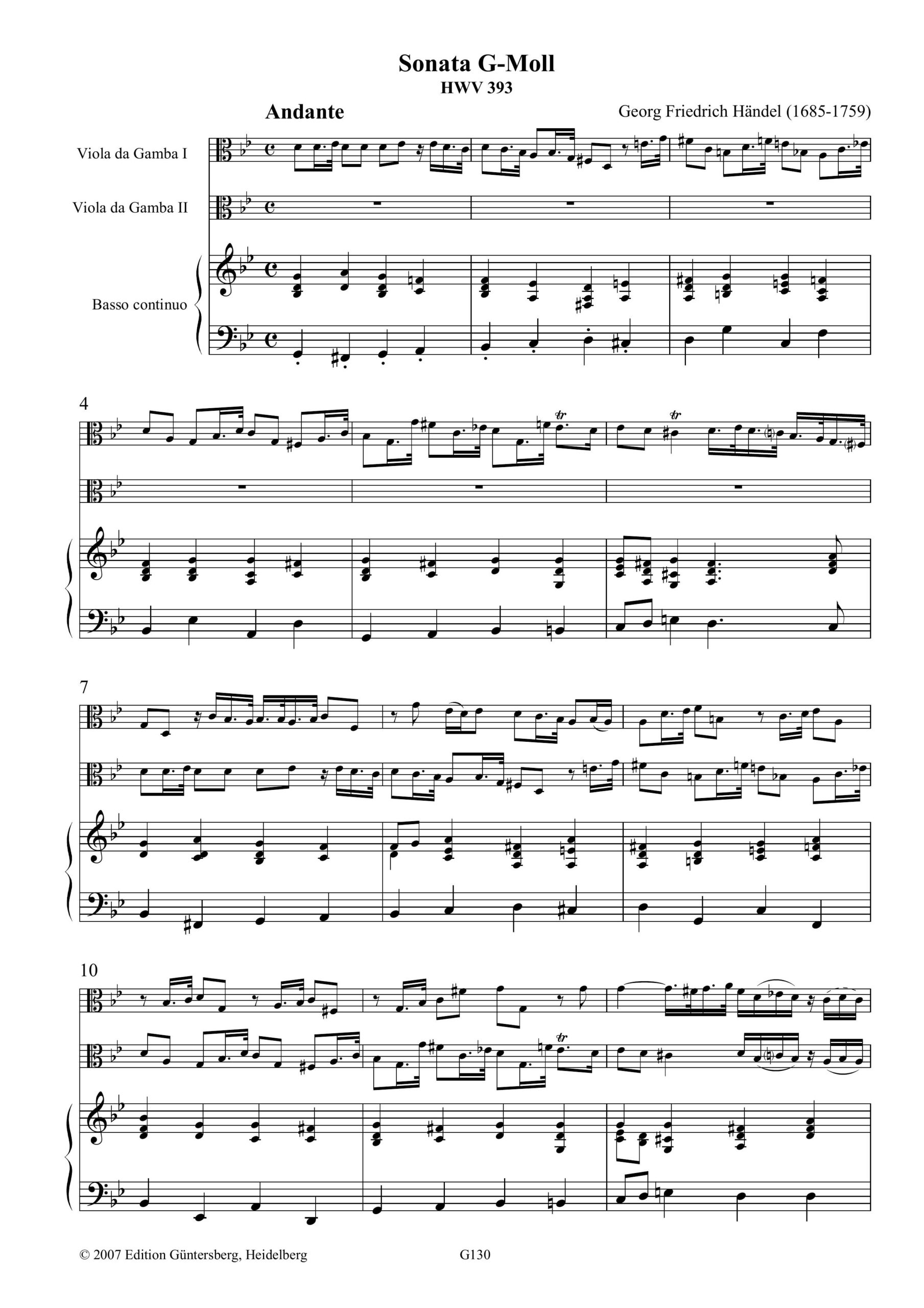 Georg Friedrich Händel (1685-1759) Sonata G-Moll - für 2 Violen da Gamba oder andere Streichinstrumente (Violinen,
Violen, Violoncelli) und Basso continuo – Bild 7